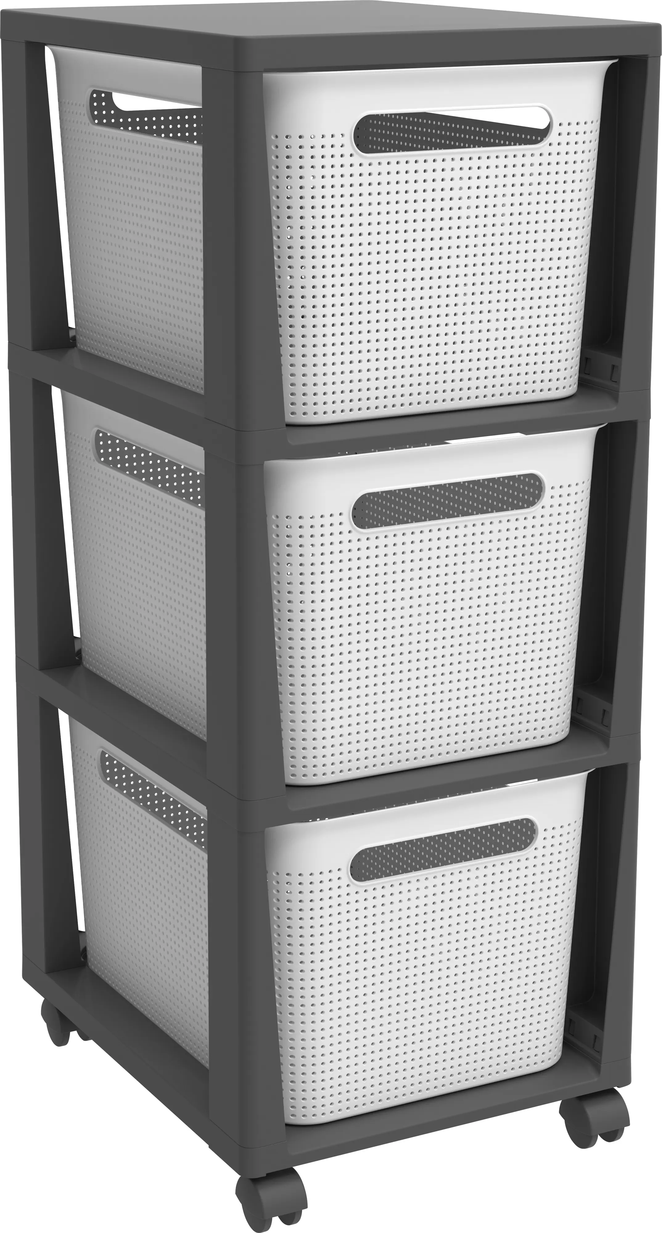 Rotho Schubladenbox Tower 3 x 16 L Brisen mit Rollen weiß