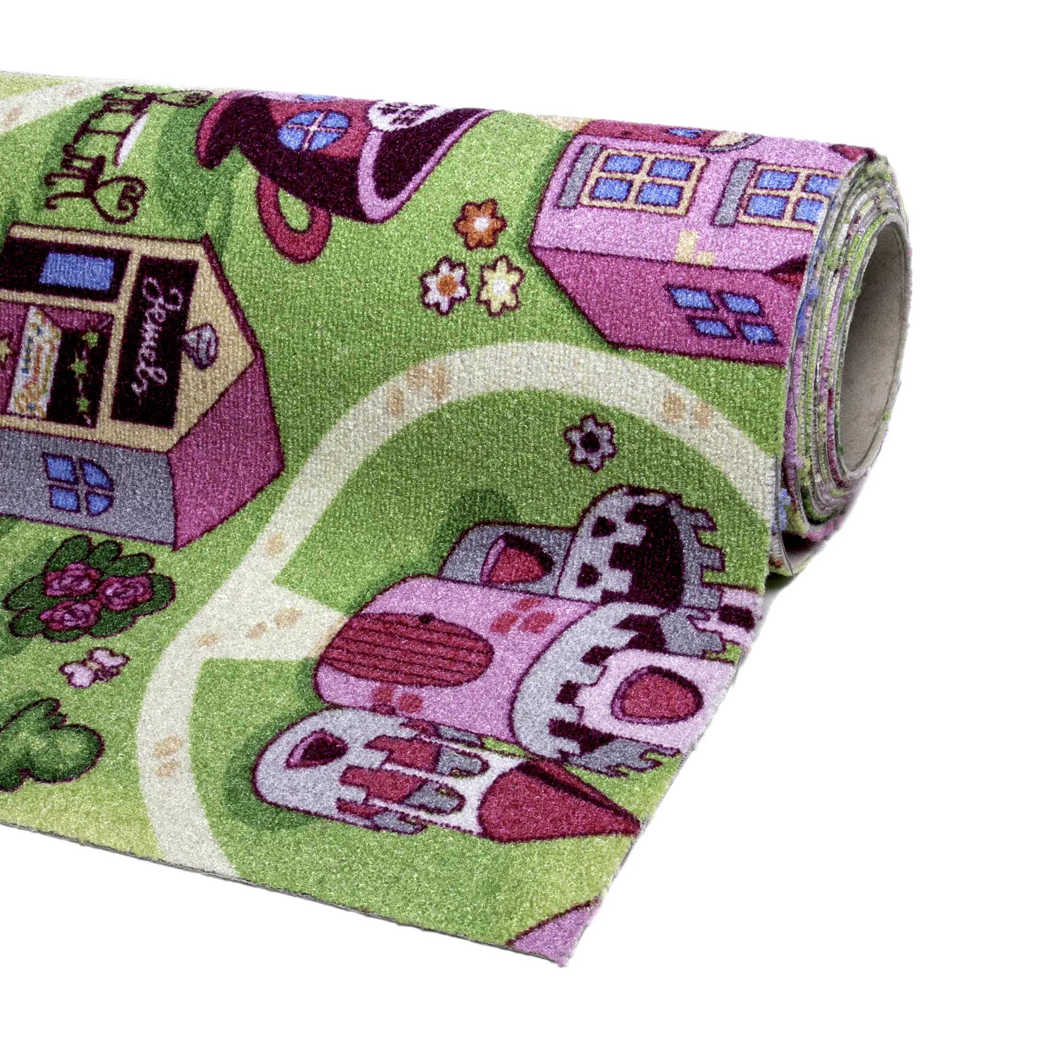 Andiamo Kinderteppich Straßenteppich Meterware Sweet Town pink 4 m breit