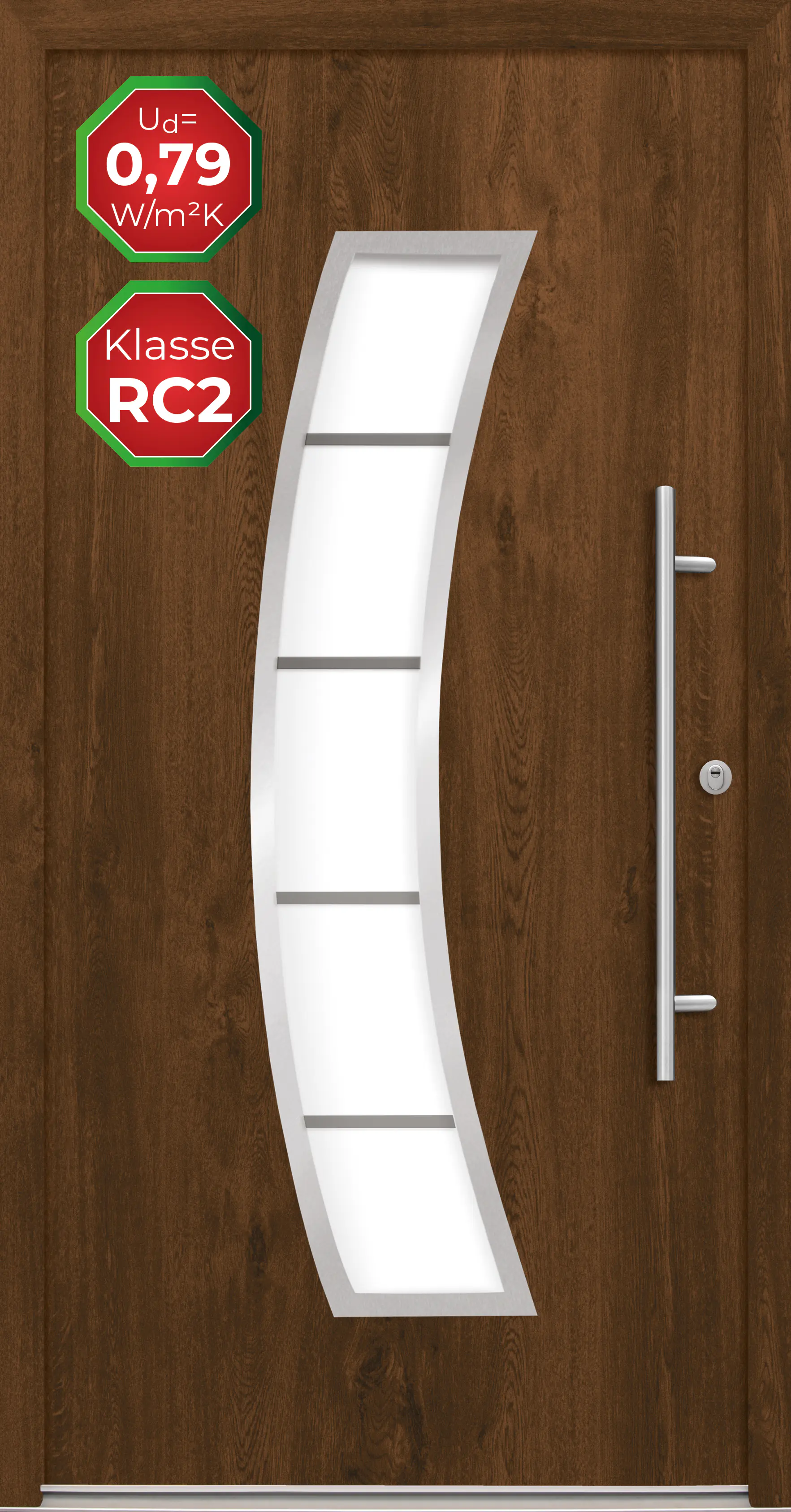 Splendoor Haustür Passivedoor Premium P14 RC2 Nussbaum DIN Rechts 100 x 210 cm