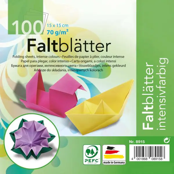 Glorex Faltblätter 70g farb.sortiert 15 x 15 cm, 100 Blatt