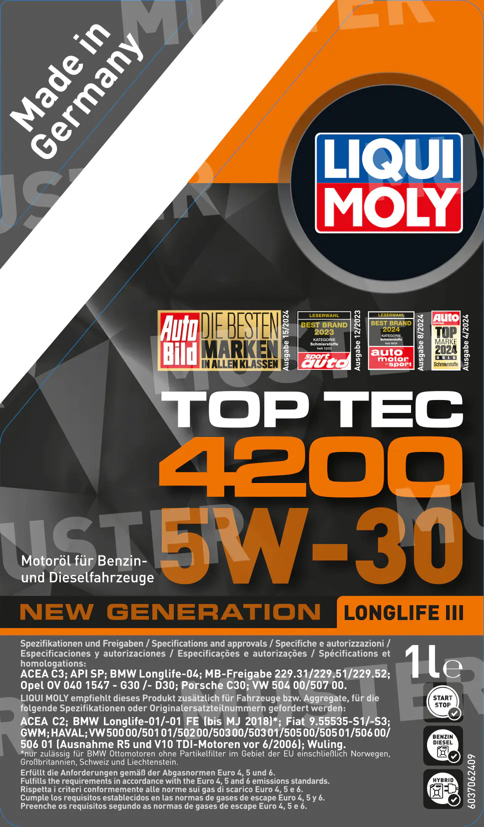 Liqui Moly Motoröl Top Tec 4200 SAE 5W-30 Longlife III 1 L