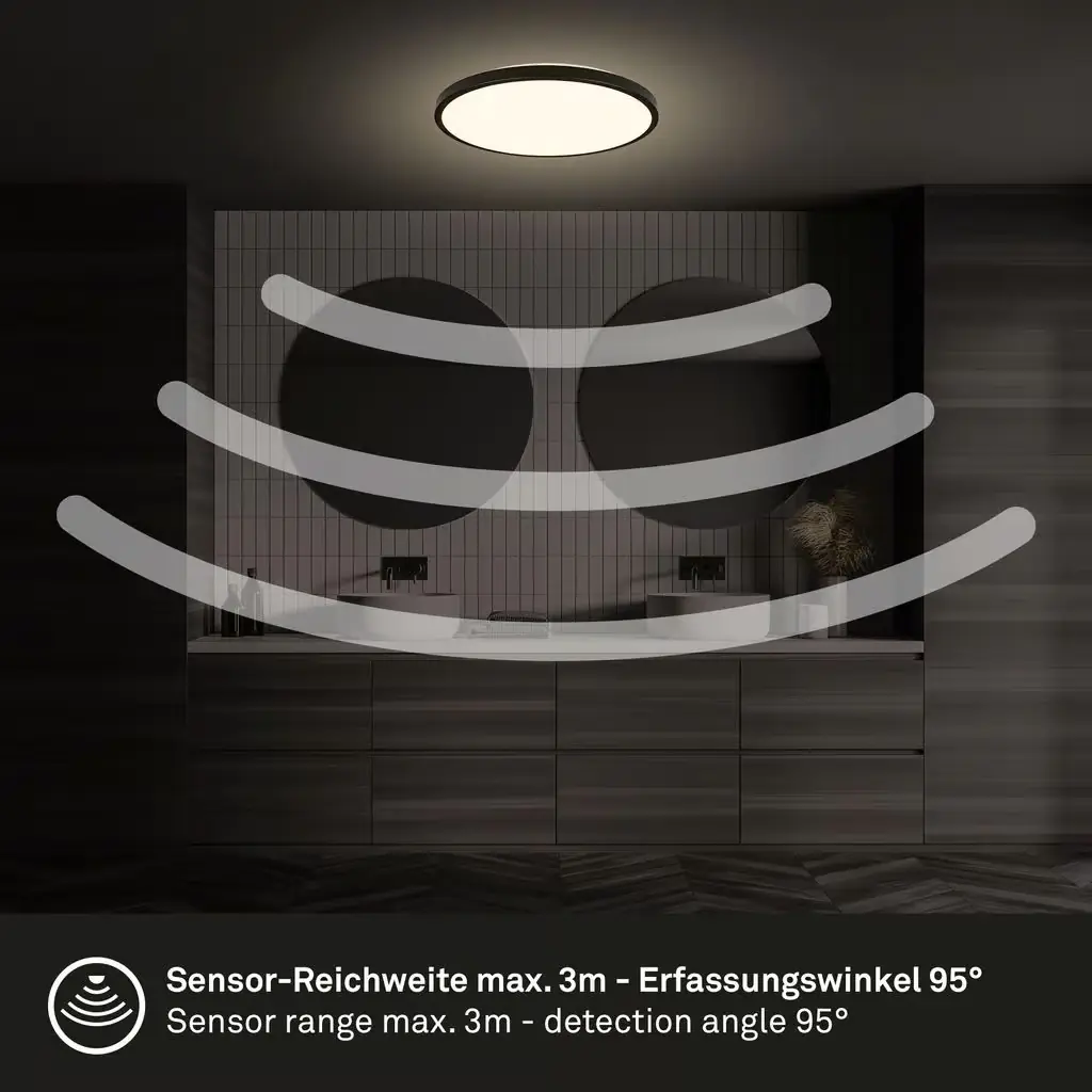Briloner LED-Deckenleuchte Walk mit Bewegungsmelder Ø 29 x 6,5 cm warmweiß schwarz