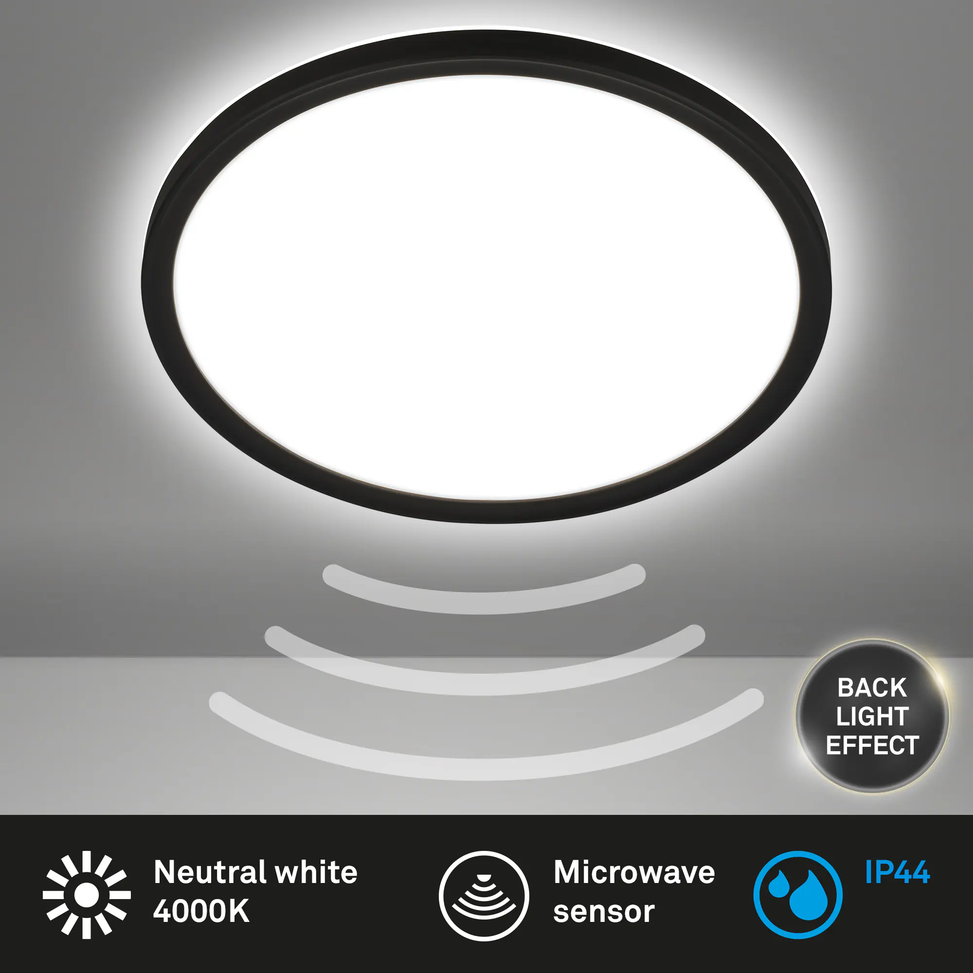 Briloner LED Deckenlampe Move 18W Ø 29 cm schwarz Bewegungssensor neutralweiß