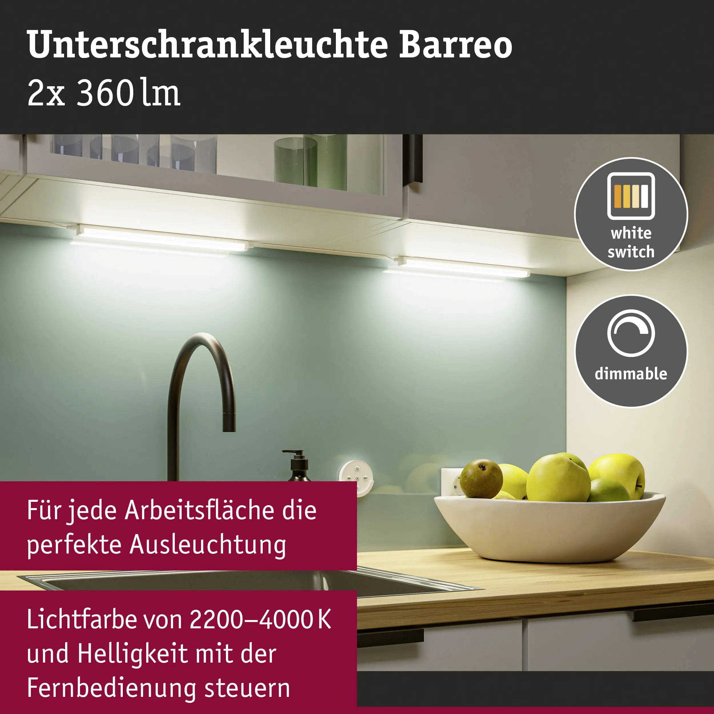 Paulmann LED Lichtleiste Barreo weiß 30 cm TW 2er Set