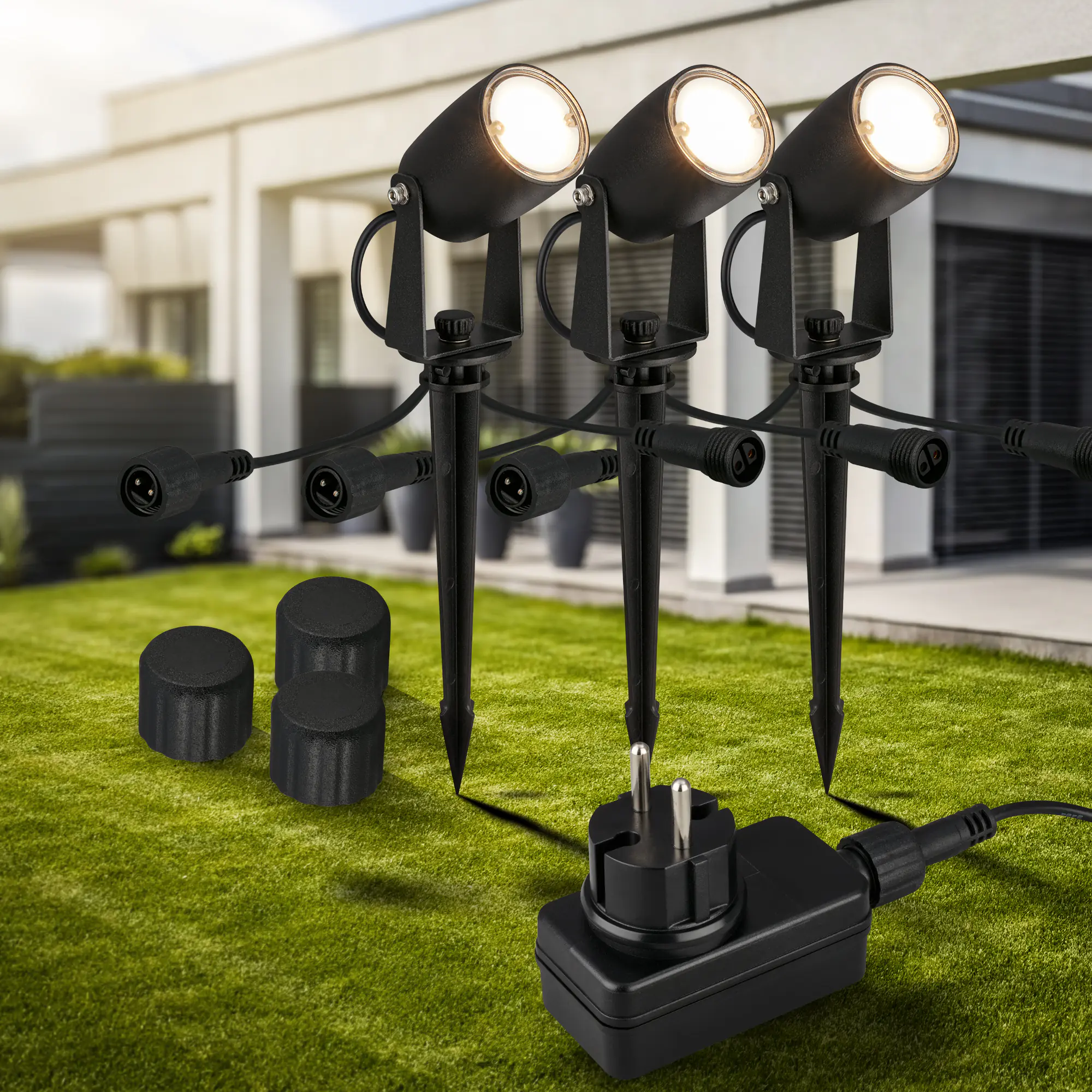 Briloner LED Außen-Bodenstrahler Connect to Shine 3er Starterset 6W warmweiß