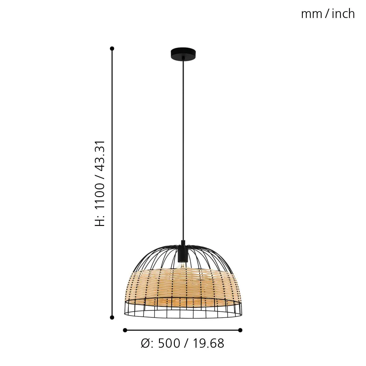 Eglo Pendelleuchte Anwick natur Ø 50 cm E27, max. 60 W