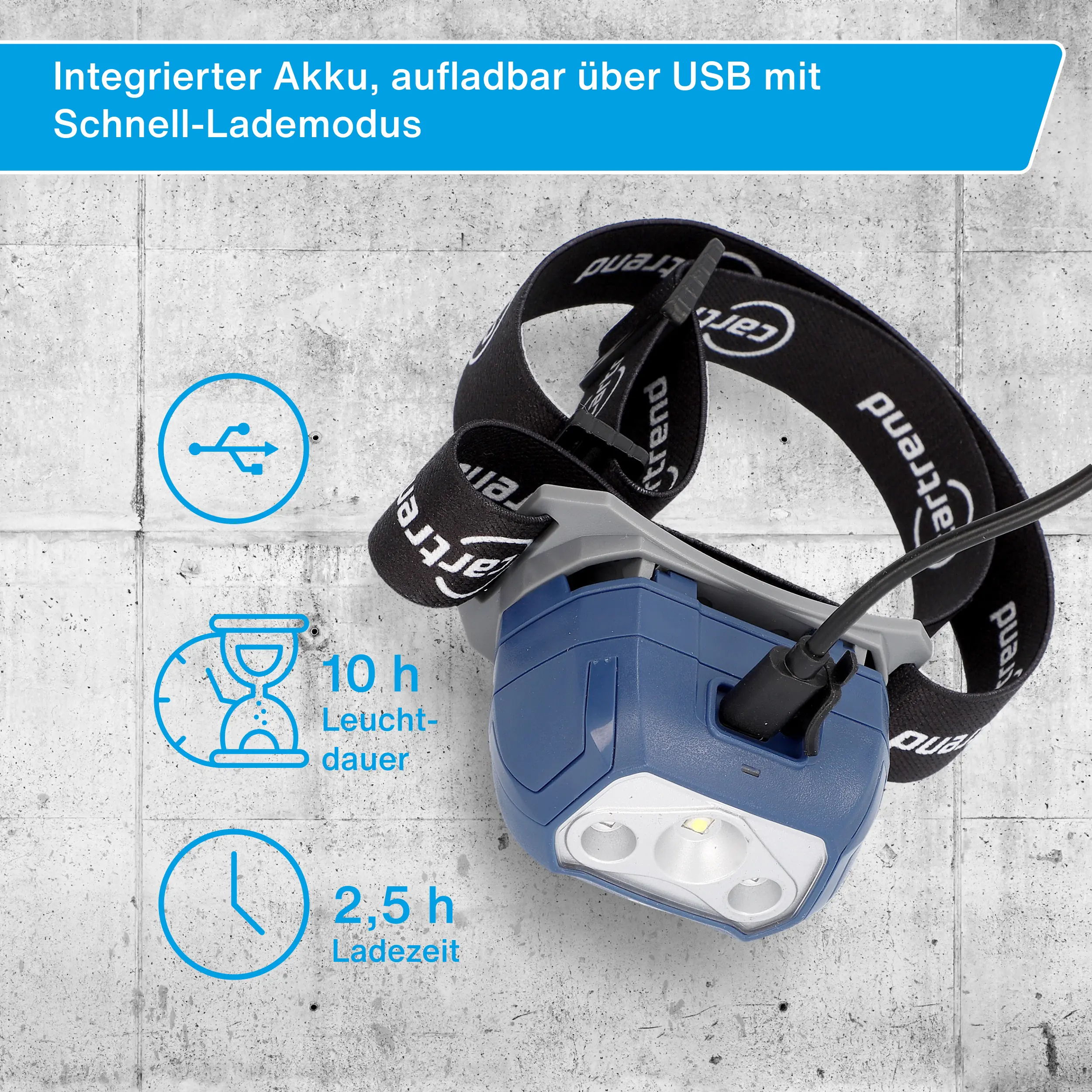 Cartrend LED-Stirnlampe 400 Lumen schwarz-blau