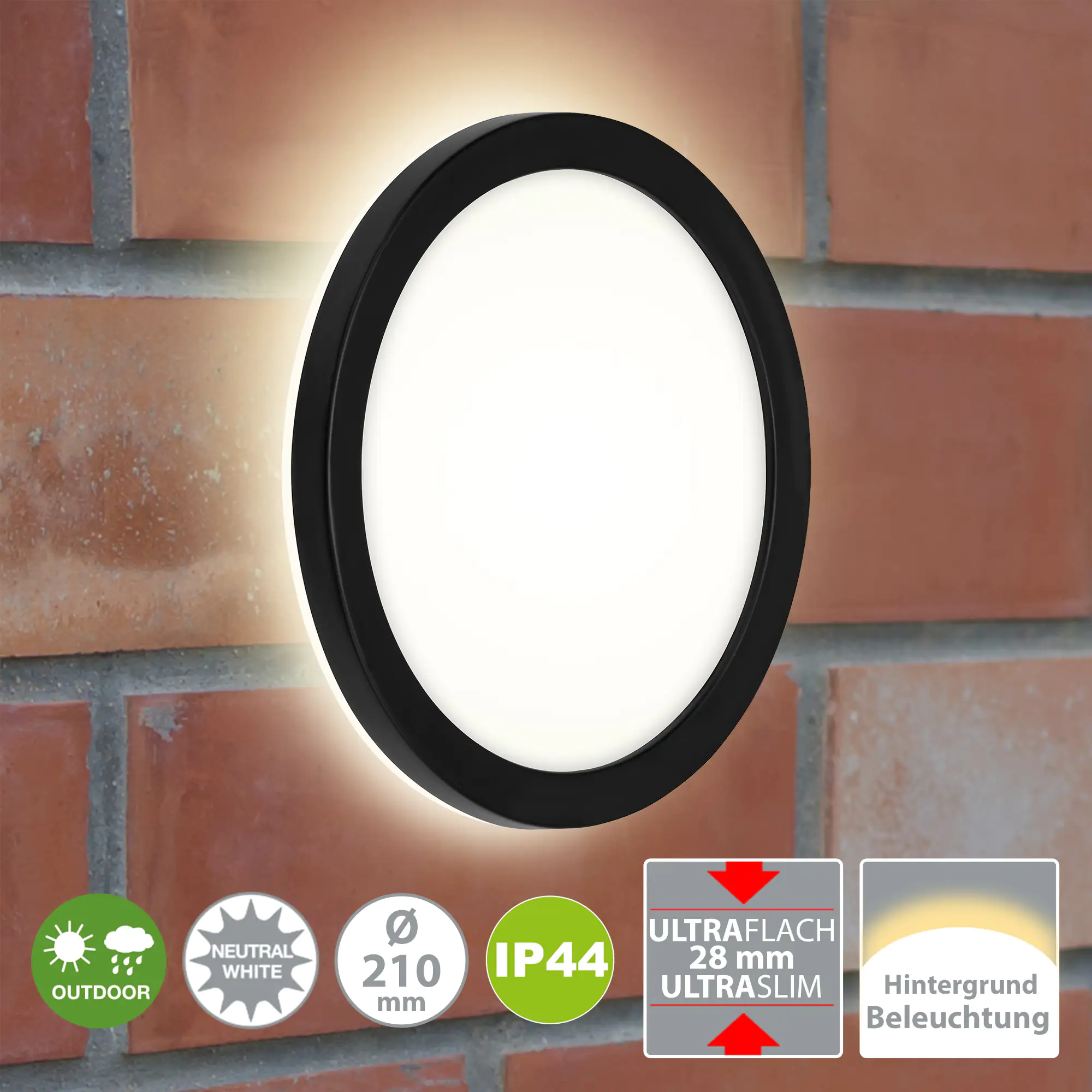Di-Ka LED Außen-Deckenleuchte Frankfurt 8 W 21 cm Backlight