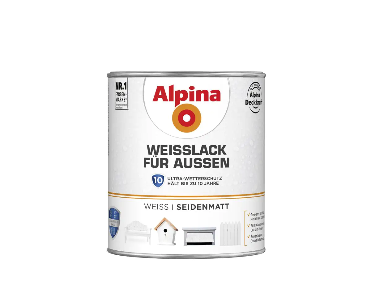 Alpina Weißlack für Außen 750 ml weiß seidenmatt