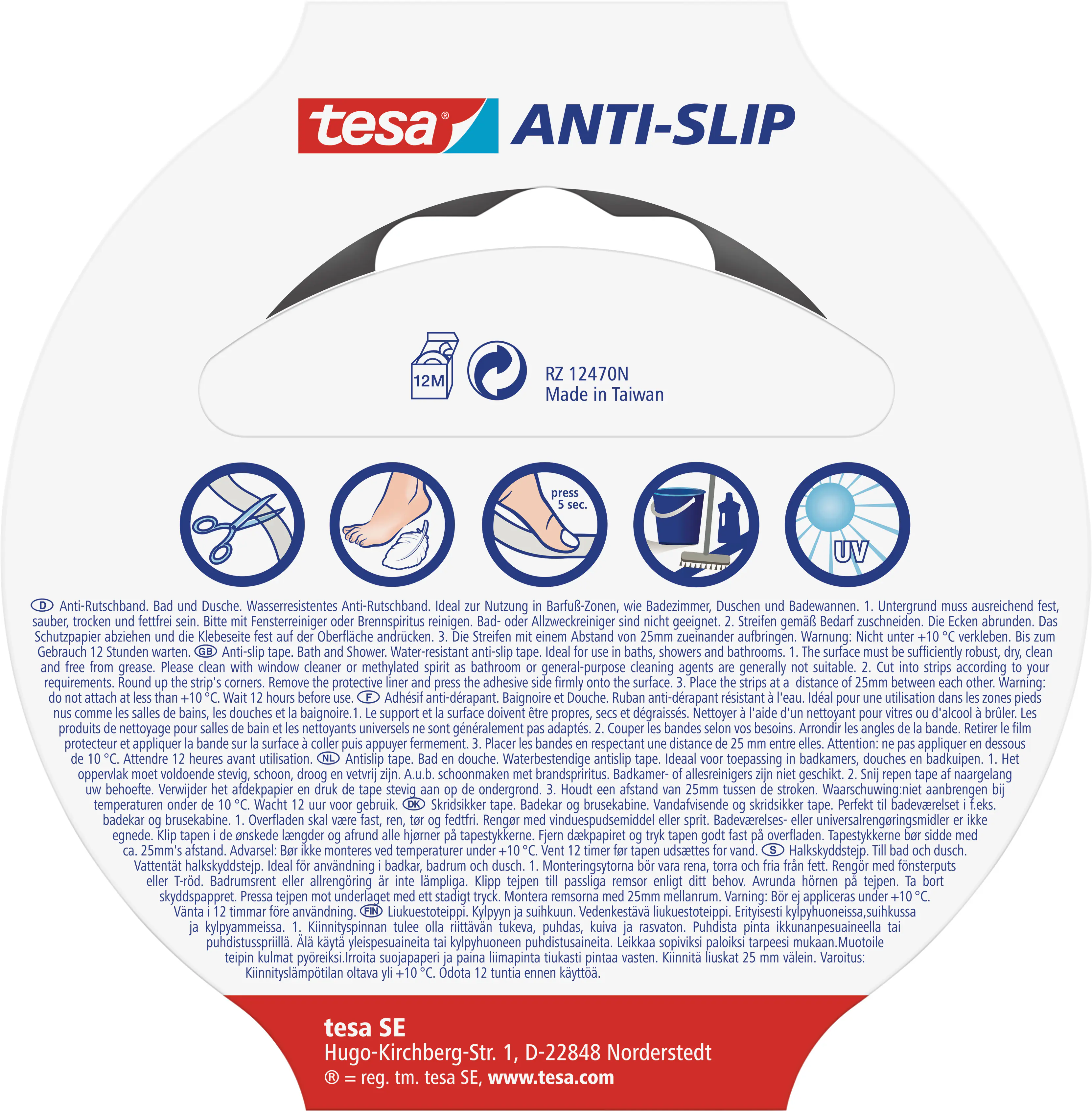 tesa Anti-Rutschband Bad & Dusche 5 m x 25 mm, transparent