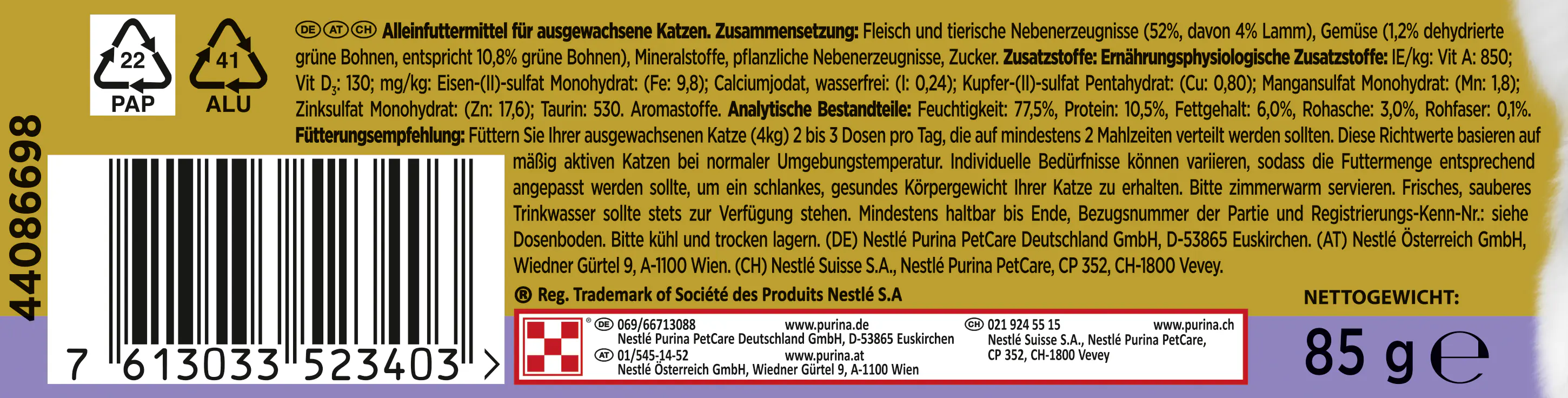 Gourmet Gold Feine Pastete mit Gemüse Lamm und grüne Bohnen 85 g