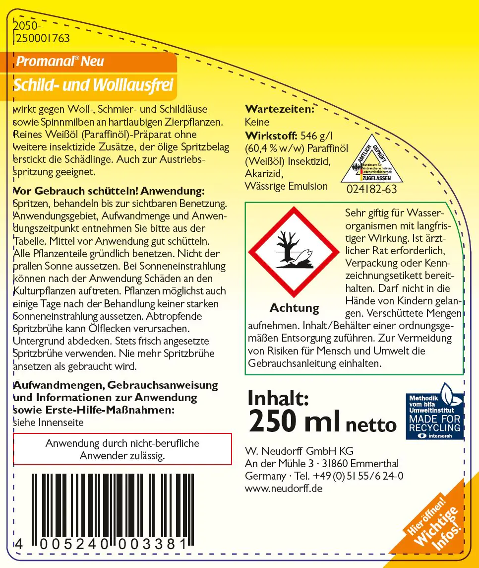 Neudorff Promanal Neu Schild- und Wolllausfrei 250ml