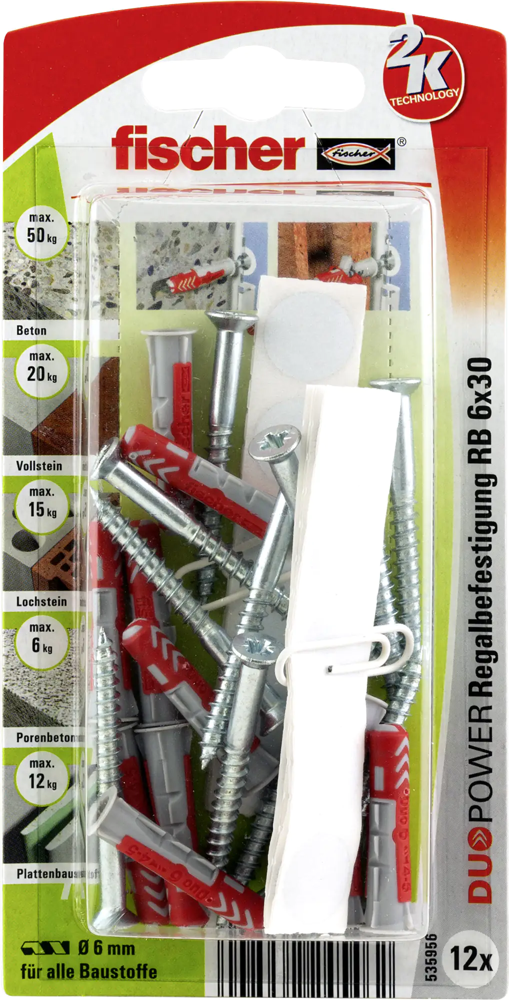 Fischer Dübel-Set Duopower 6.0 x 30 mm - 12 Stück