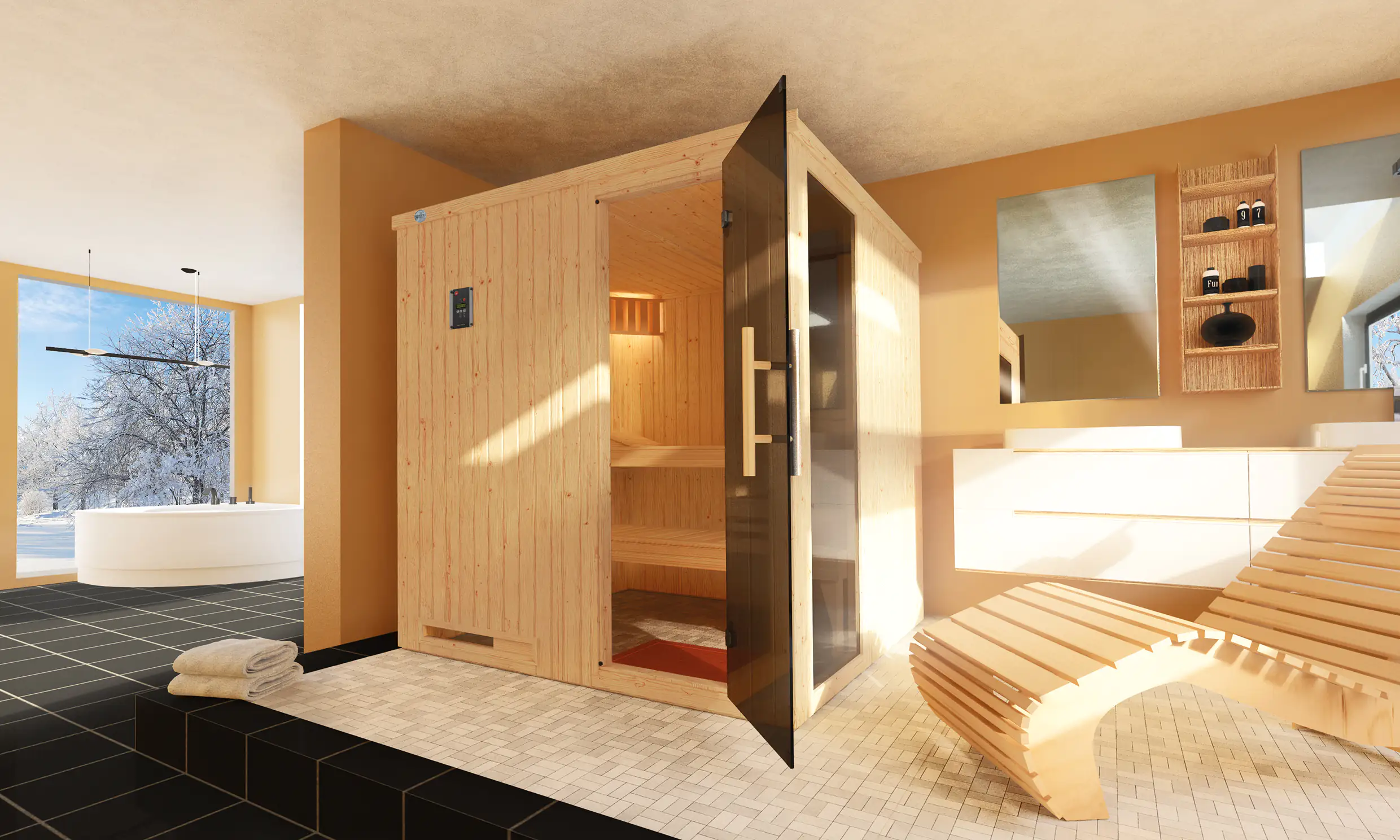 Weka Element-Sauna Halmstad 2 mit Glastür und Fenster