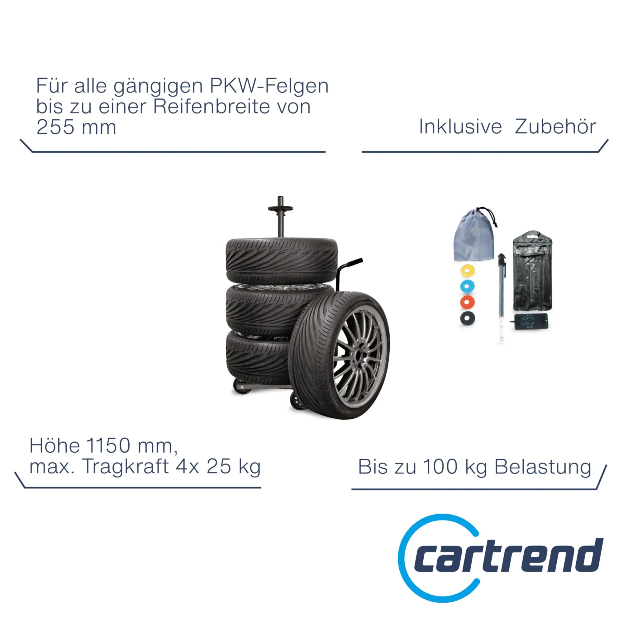 Cartrend Felgenbaum bis Reifenbreite 255 mm inkl. Reifenschutzhülle