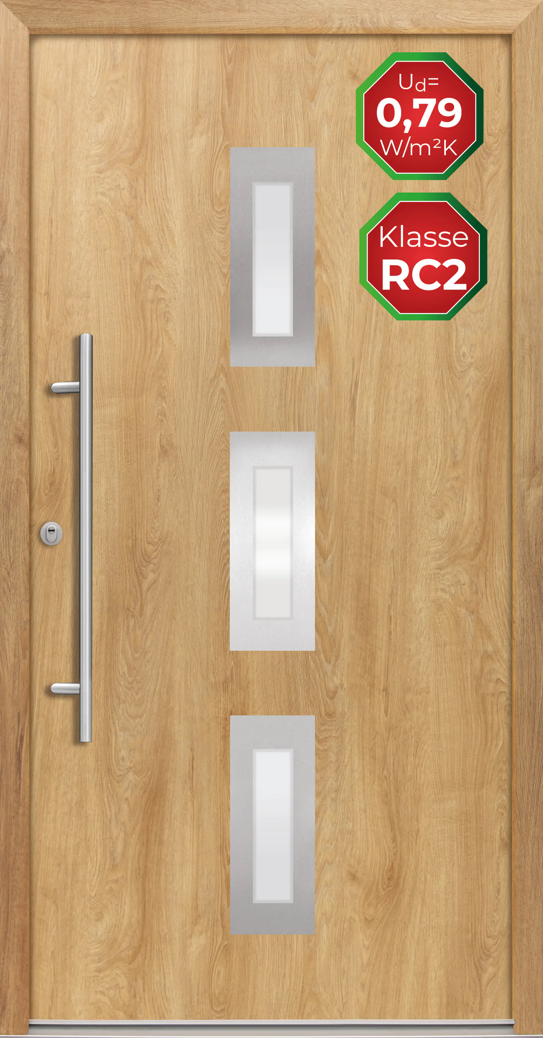 Splendoor Haustür Passivedoor Premium B02 RC2 Eiche Natur DIN Links 110 x 210 cm