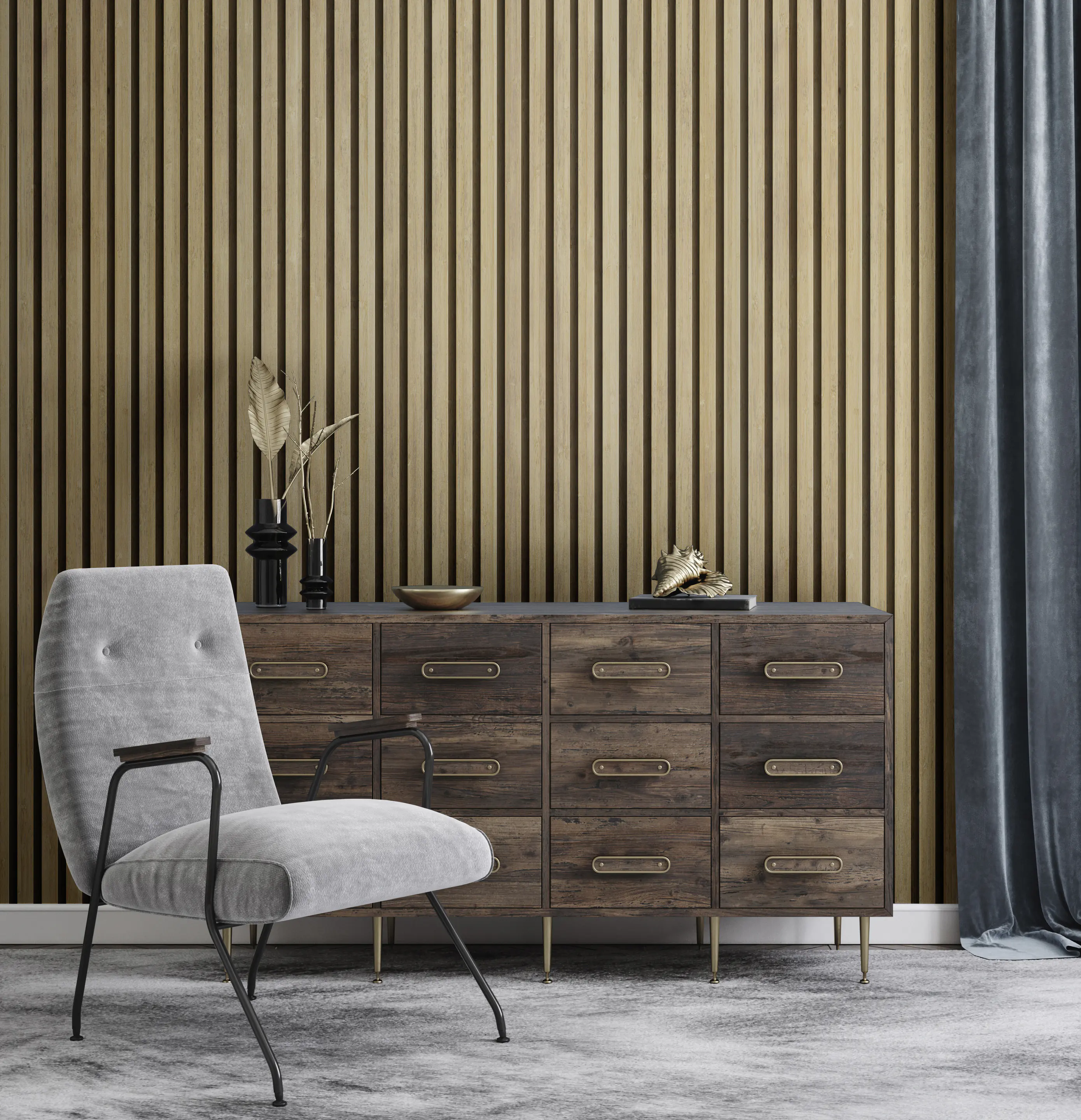 Grosfillex Wandpaneel Kunststoff LINIO 260 x 37,5 cm 8 mm Bamboo 3 Stück