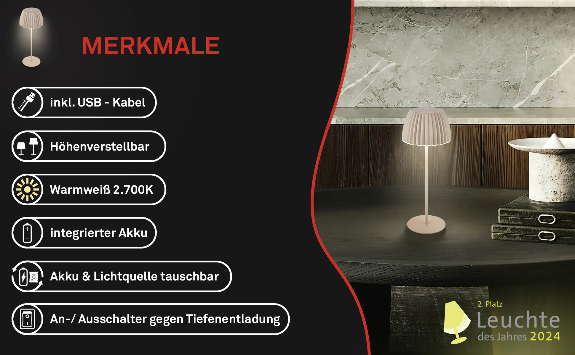 Briloner LED-Tischleuchte Riffle mit Akku beige dimmbar