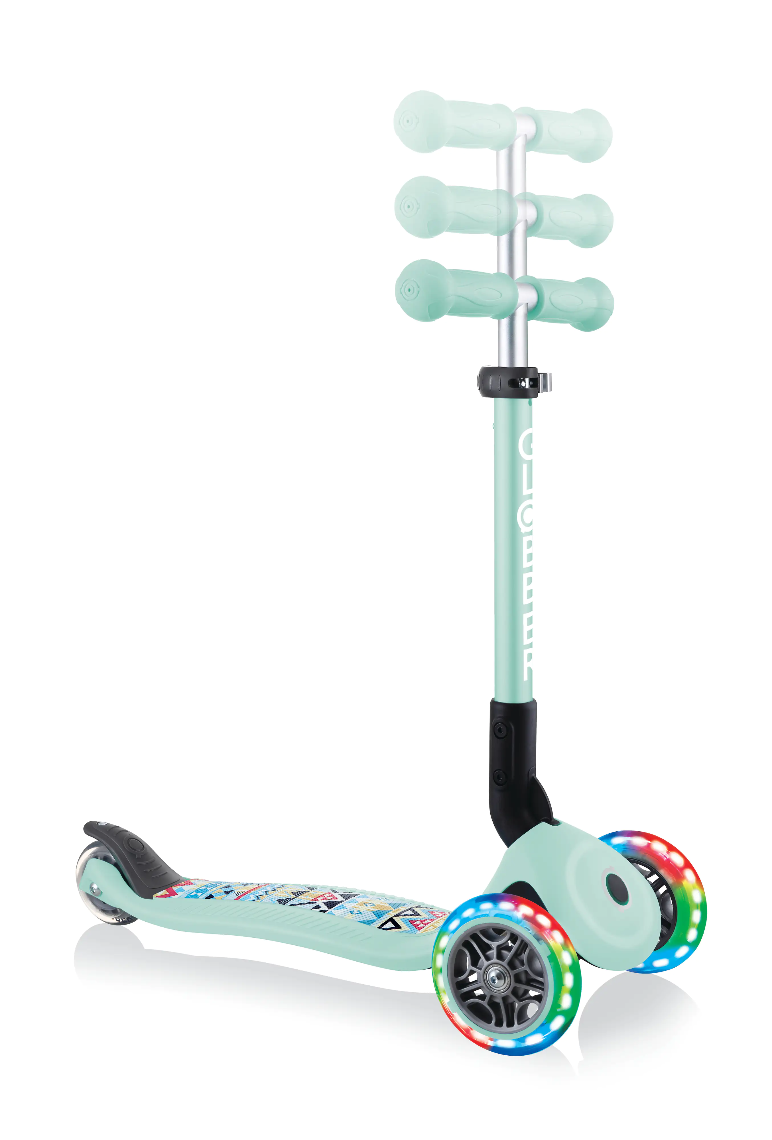 Globber Scooter Junior Foldable Lights mint-Tribal mit Leuchtrollen