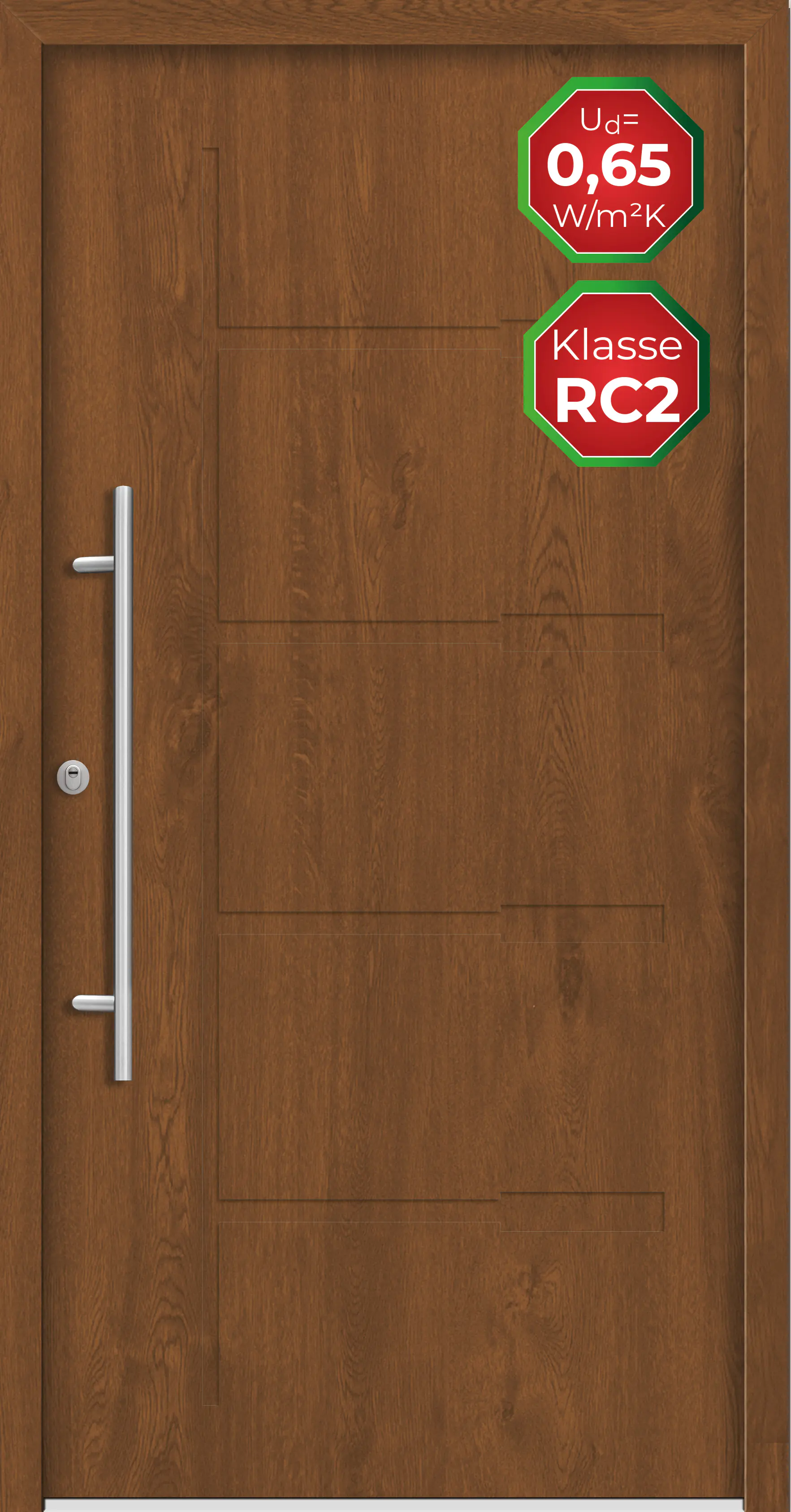Splendoor Haustür Passivedoor Premium H1 RC2 Golden Oak DIN Links 110 x 210 cm