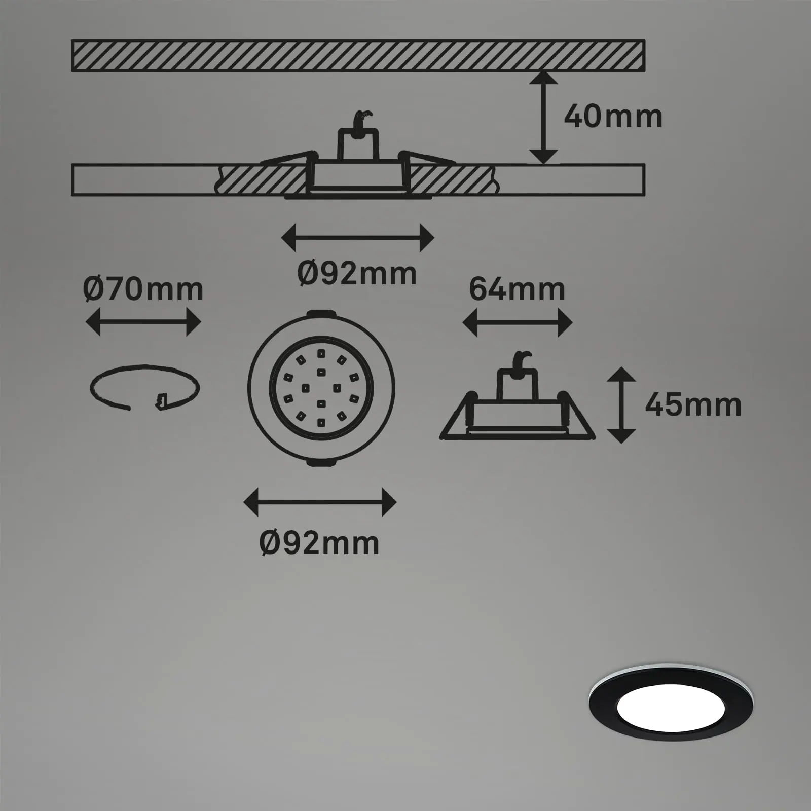Di-Ka LED Einbauleuchte Fungo RGBW 3er Set schwarz Ø 9,2 cm 4,8 W dimmbar