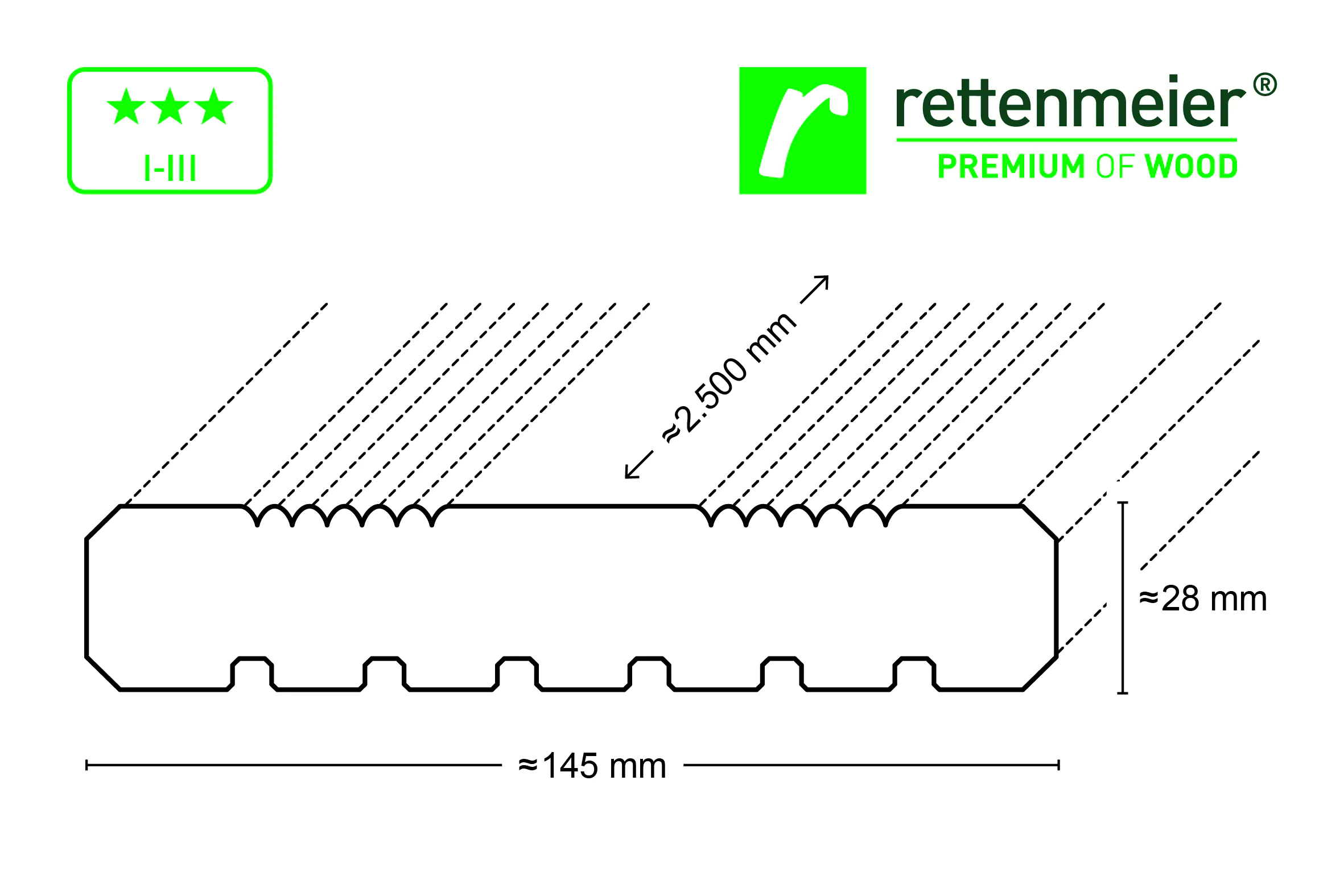 Rettenmeier Terrassendiele Kiefer 250 x 14,5 x 2,8 cm grob/fein grau