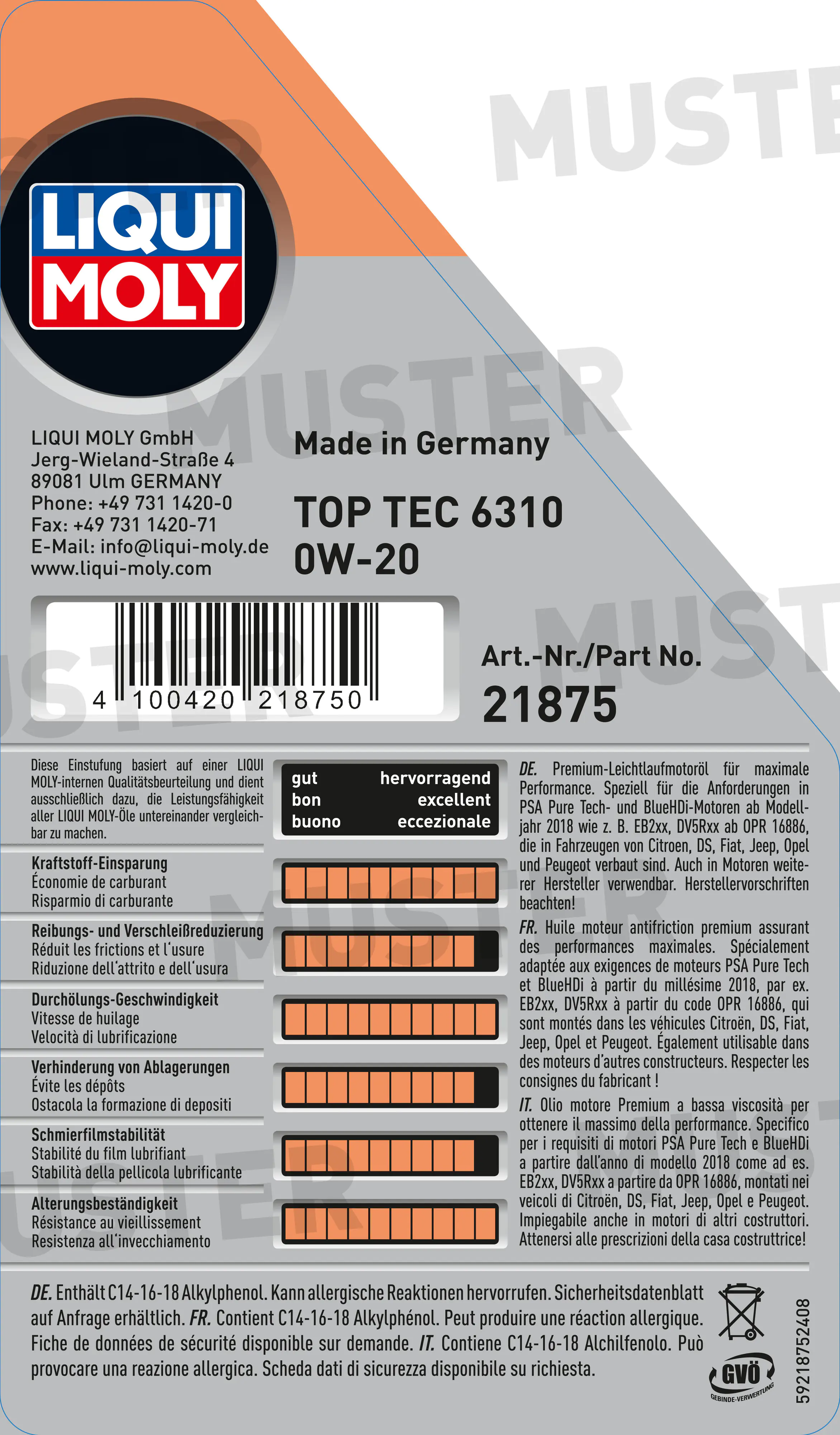Liqui Moly Motoröl Top Tec 6310 0W-20 1L