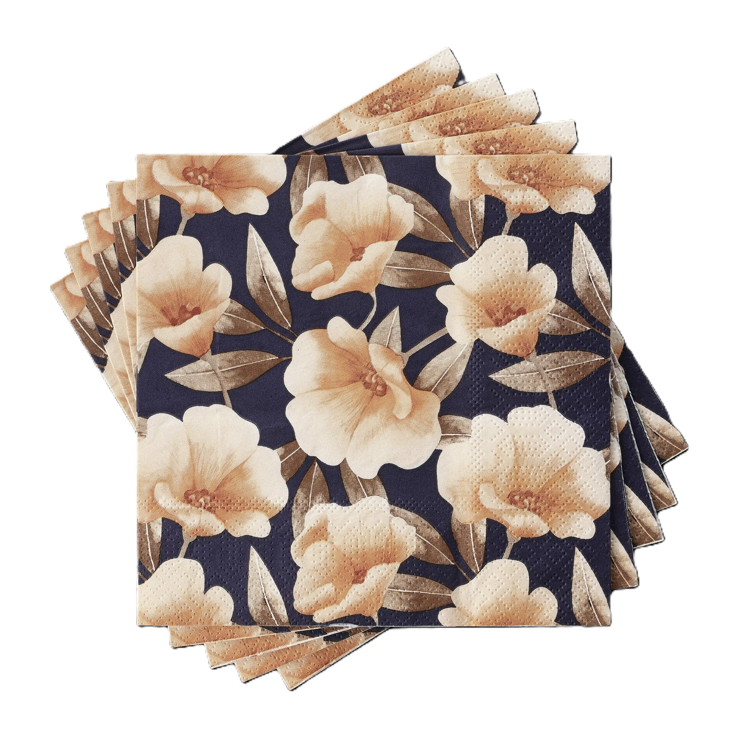 Eglo Servietten Motiv Blüten Mahuli blau apricot 17 x 17 cm - 20er Pack