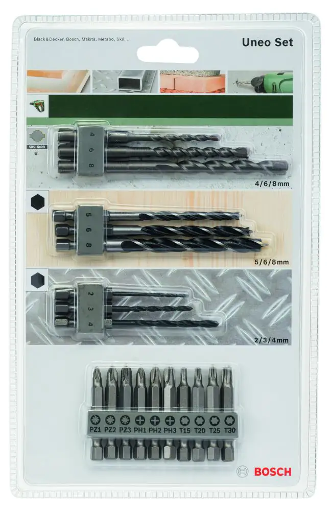 Bosch Bit-Bohrer-Set Stein / Holz / Metall 19-teilig Ø 2 -8 mm SDS Quick