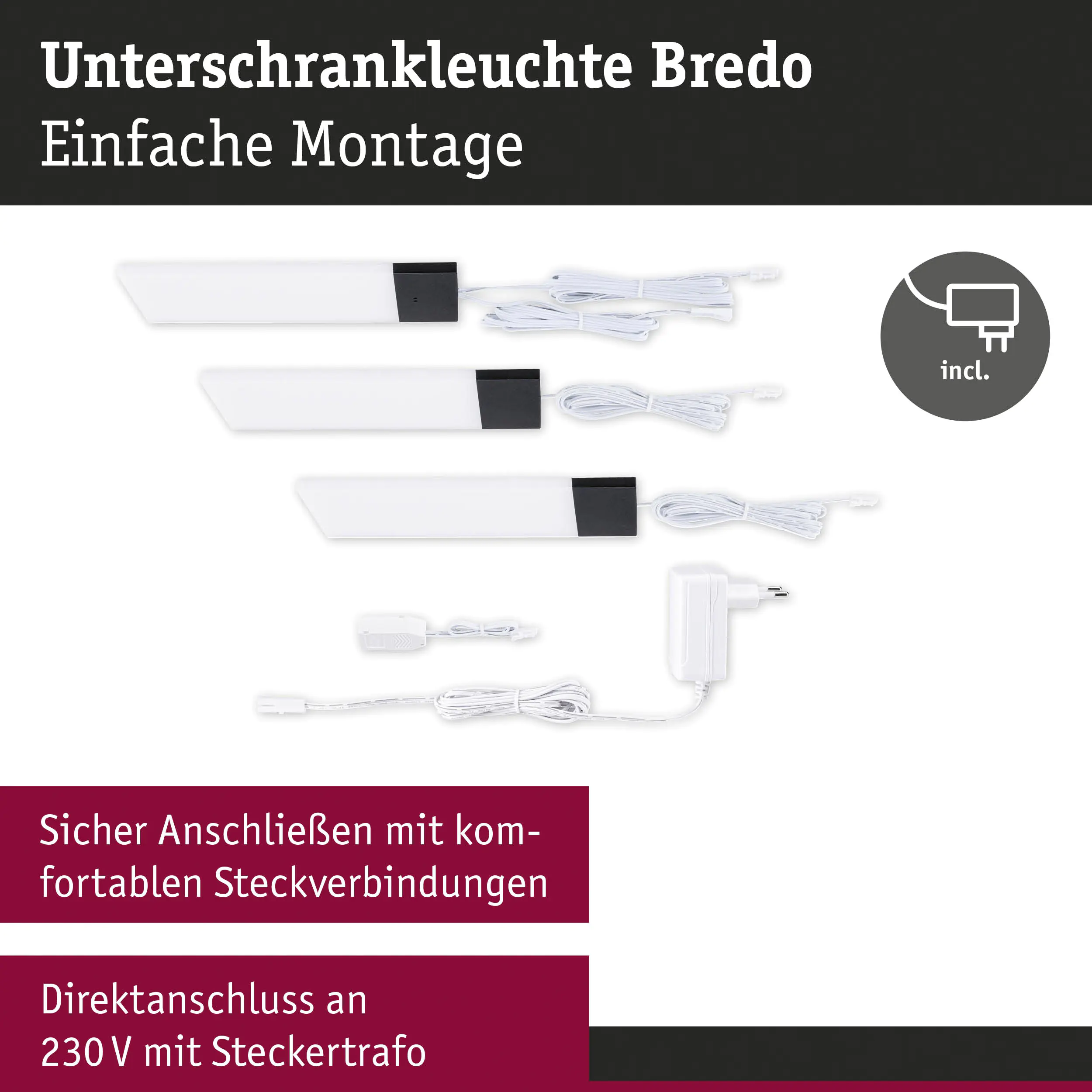 Paulmann LED Unterbauleuchte Bredo schwarz neutralweiß 3er Set