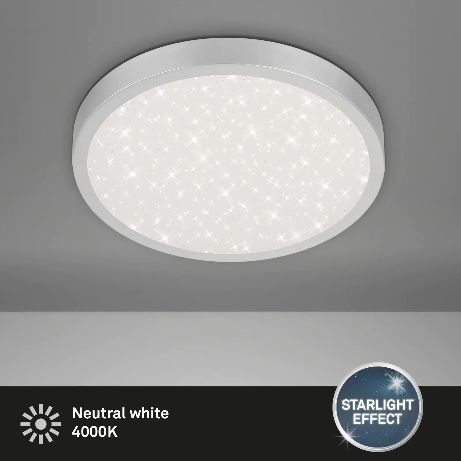 Briloner LED Deckenleuchte Runa Ø 38 cm, Metallrahmen silber, Sternencover