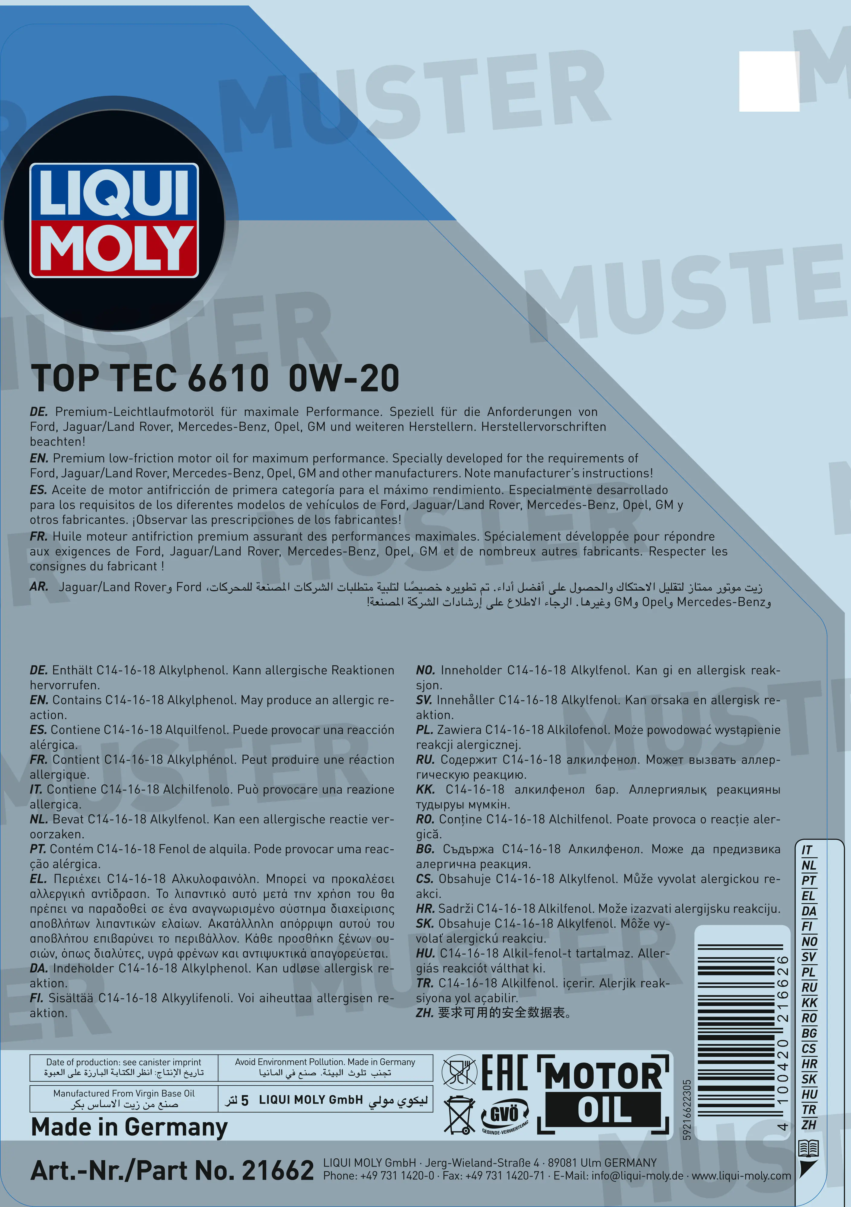 Liqui Moly Motoröl Top Tec 6610 0W-20 5L