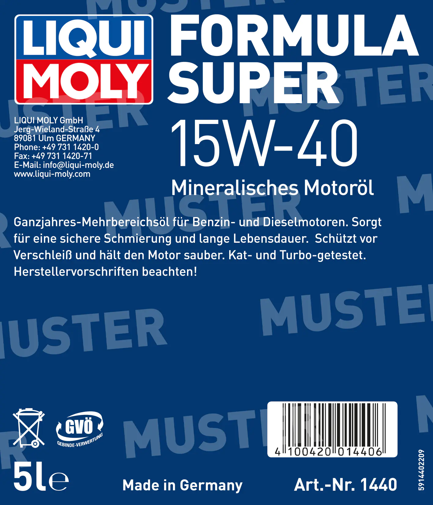 Liqui Moly Motoröl Formula Super 15W-40 Ganzjahresöl 5 L