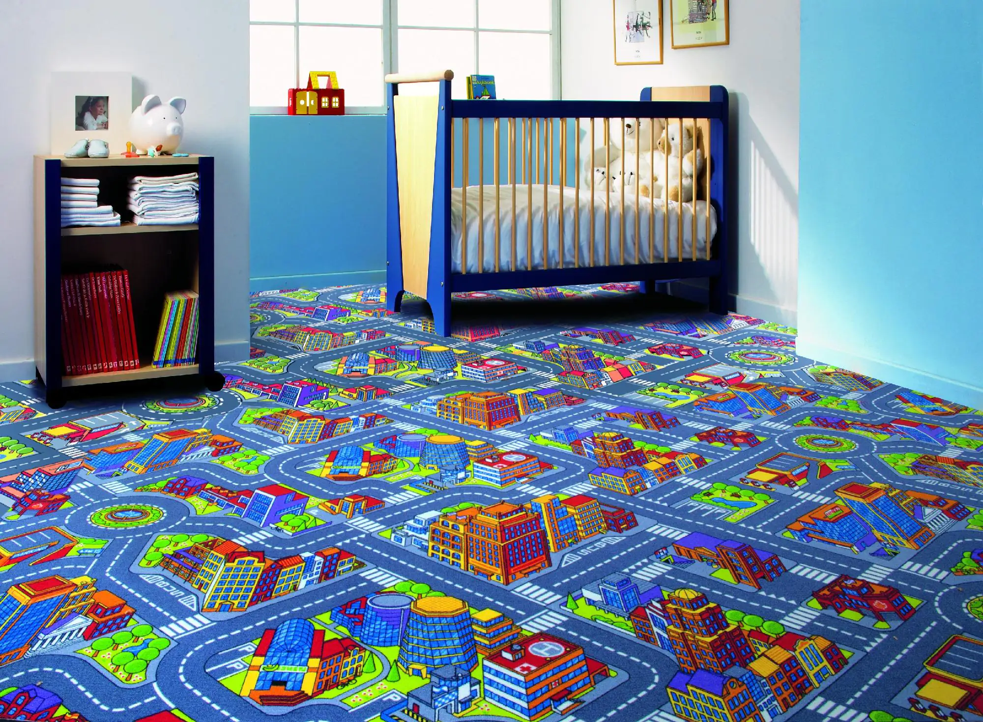 Andiamo Kinderteppich Straßenteppich Meterware City grau/bunt 4 m breit