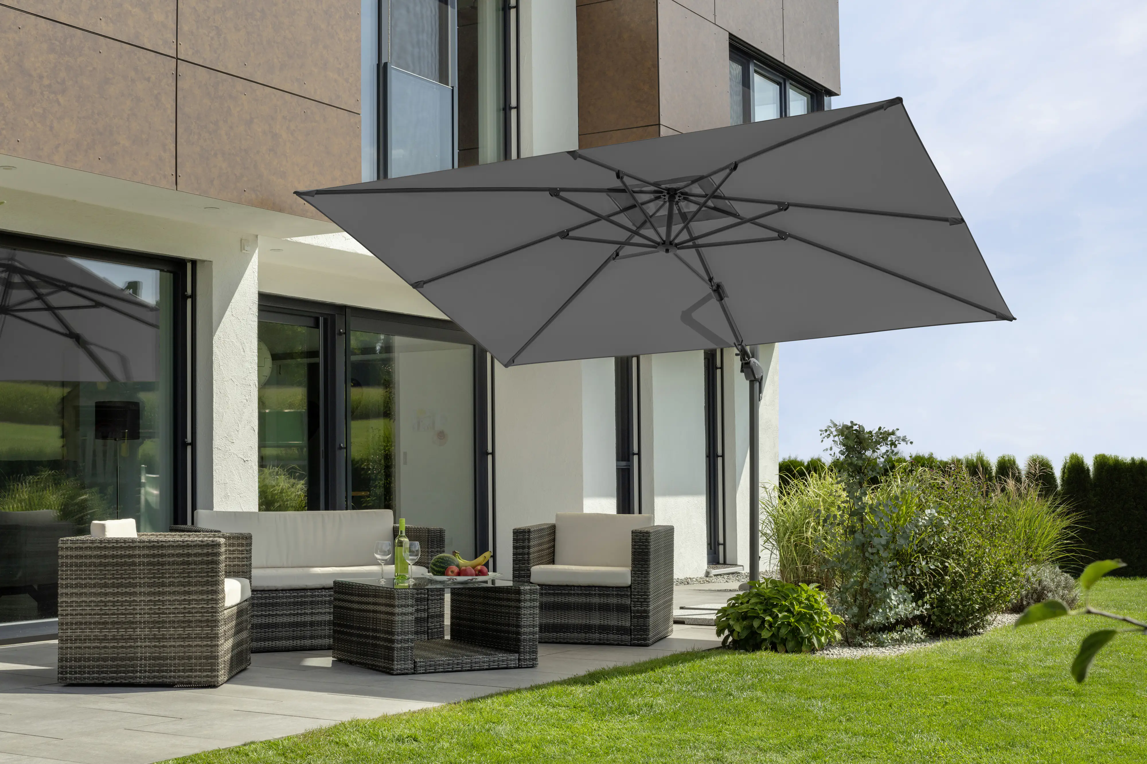 Schneider Ampelschirm Rhodos Twist anthrazit 350 x 260 cm inkl. Sonnenschirmhülle