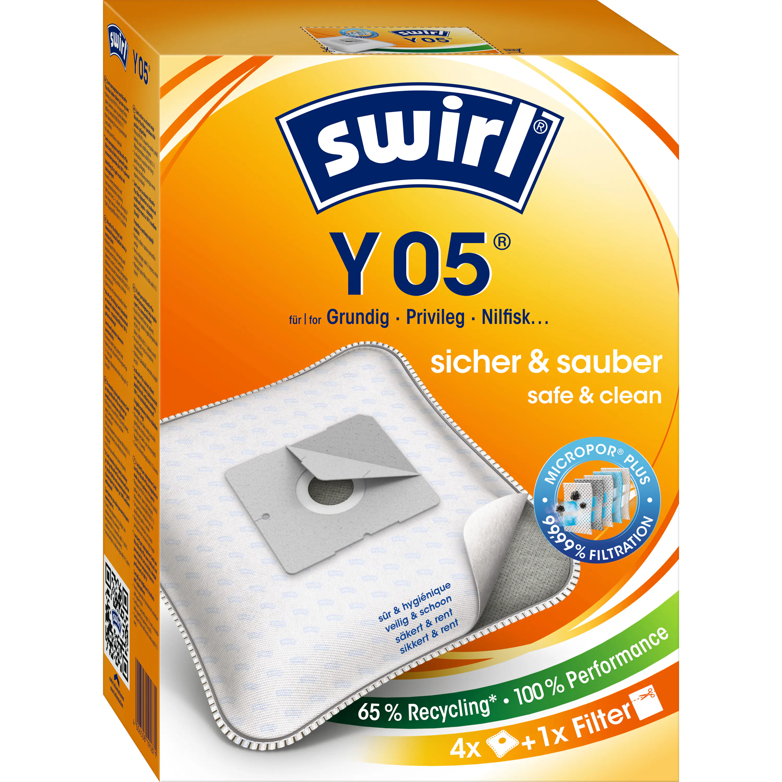 Swirl Y 05 EcoPor Staubsaugerbeutel 4 Staubbeutel + 1 Filter