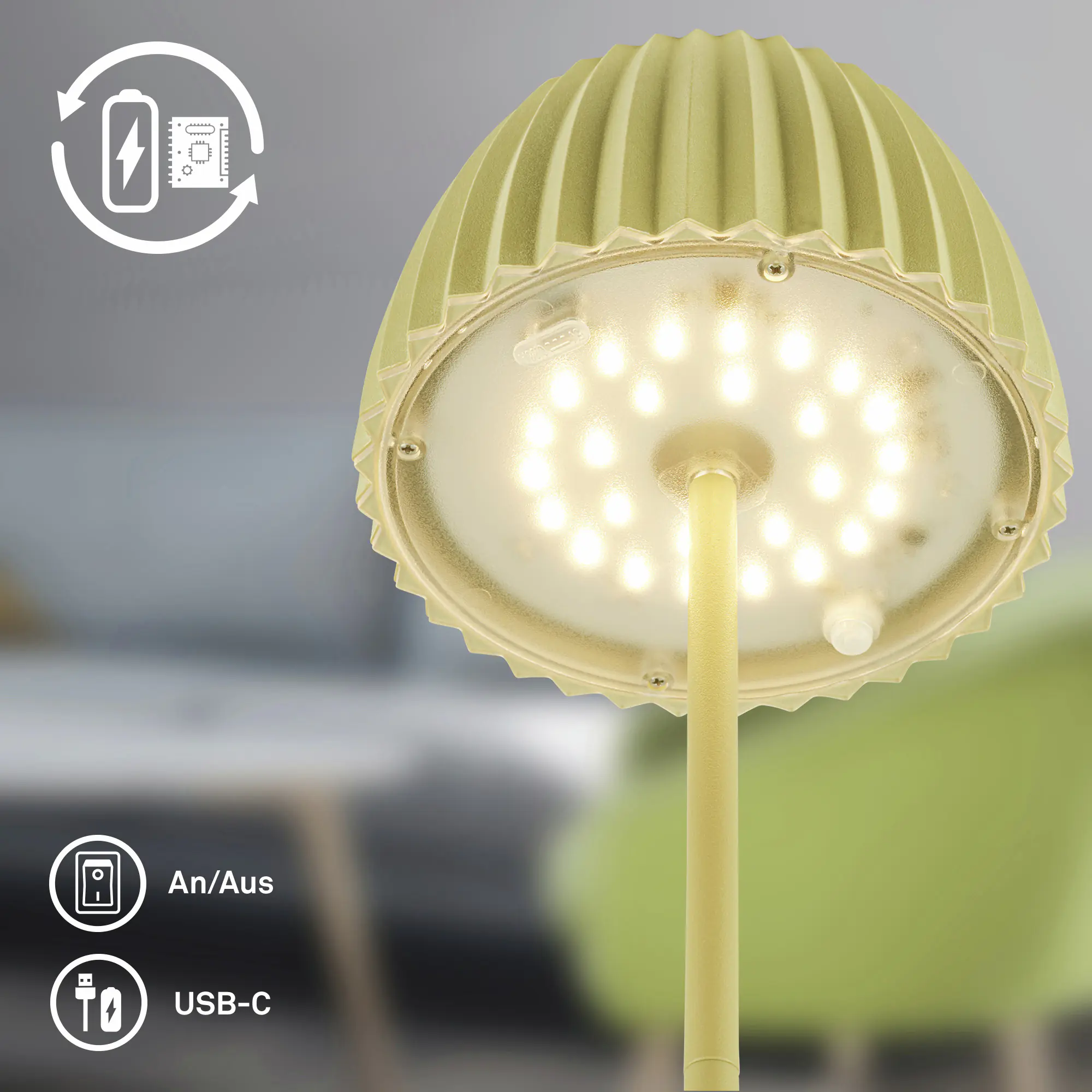 Briloner LED-Tischleuchte Riffle mit Akku grün dimmbar