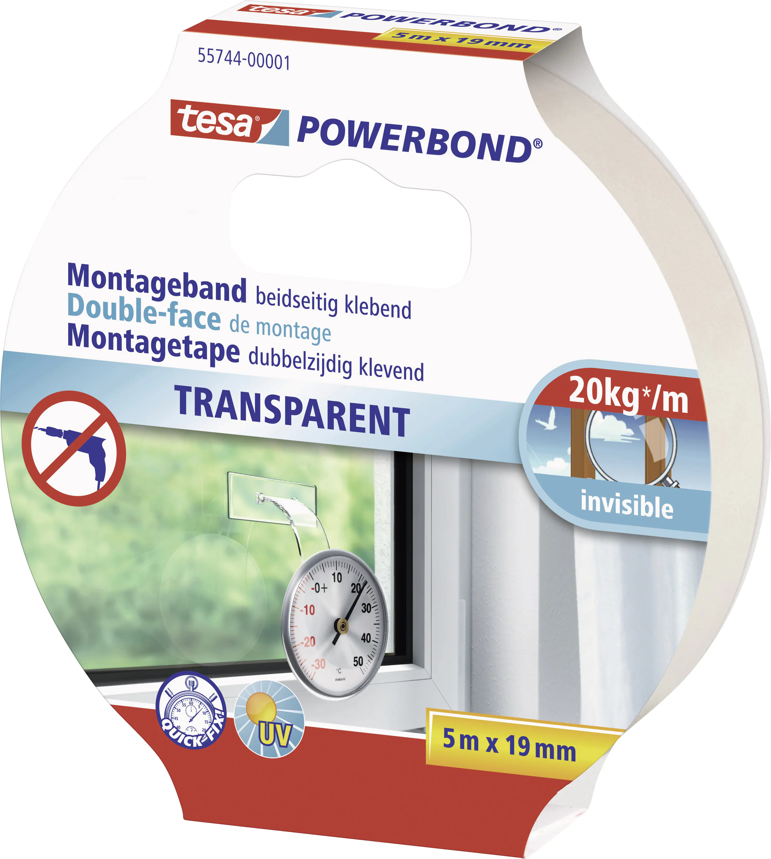 tesa doppelseitiges Montageband 5 m x 19 mm, transparent