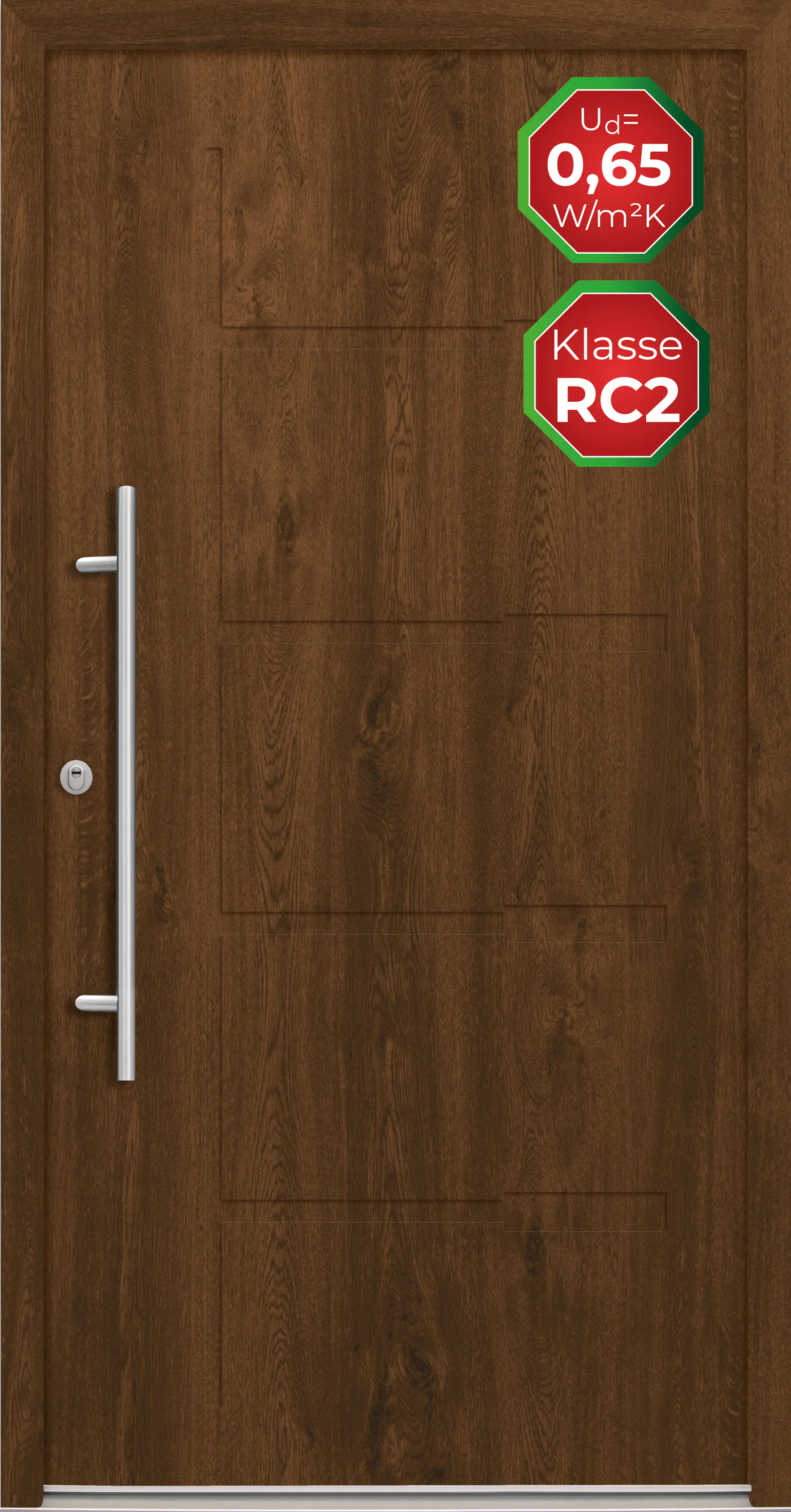 Splendoor Haustür Passivedoor Premium H1 RC2 Nussbaum DIN Links 100 x 210 cm