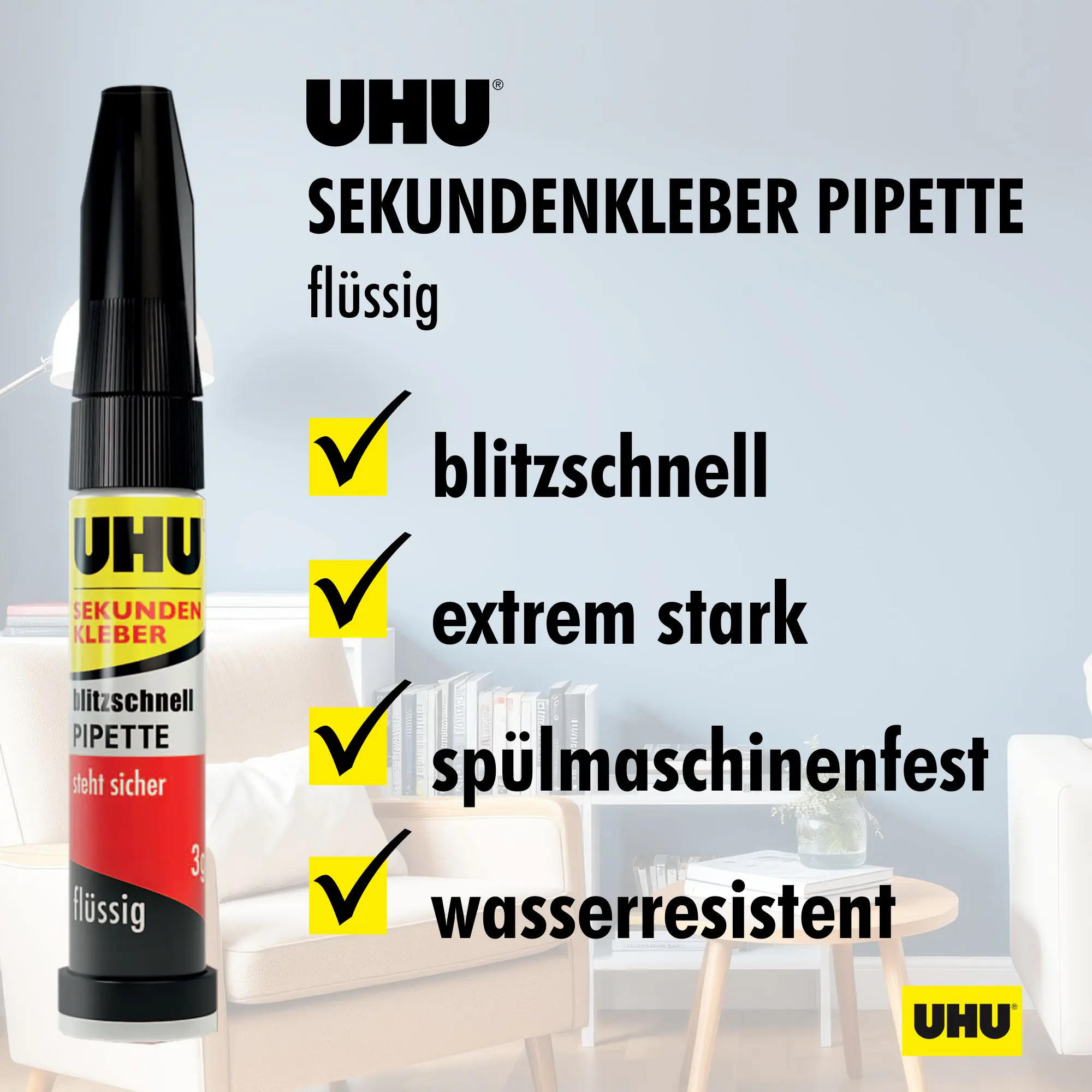 UHU Sekundenkleber blitzschnell Pipette Control flüssig 3 g