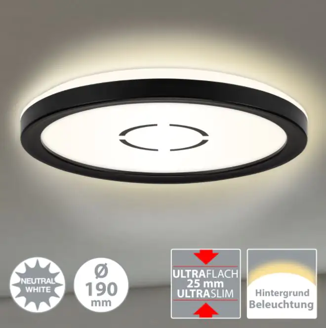 Briloner Slim LED Panel Free schwarz Ø 19 cm mit Backlight-Effekt