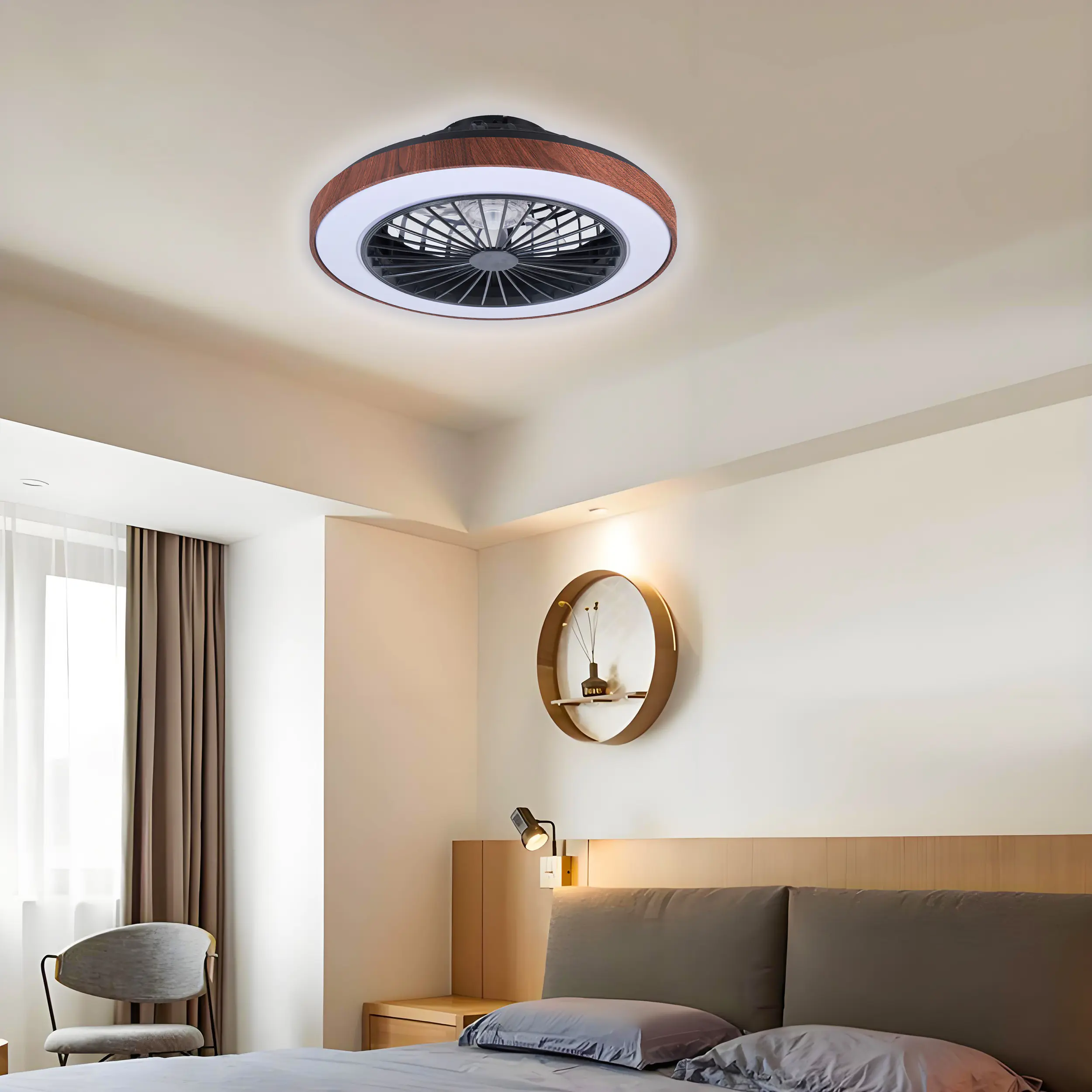 LED Deckenleuchte mit Ventilator Petra Ø 48 cm 40 W holzoptik