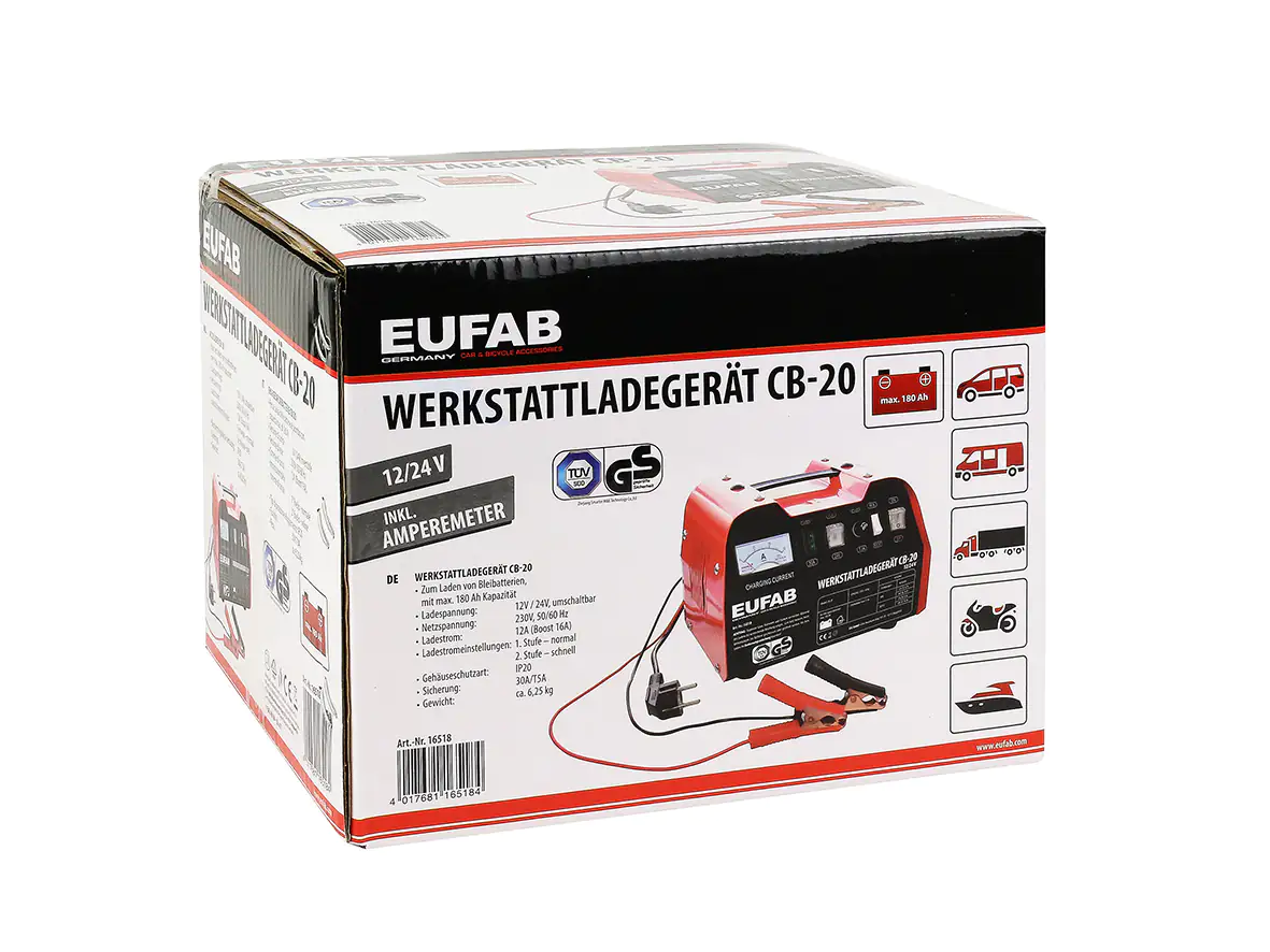 EUFAB Autobatterie-Ladegerät CB-20 12/24 V 18/12A