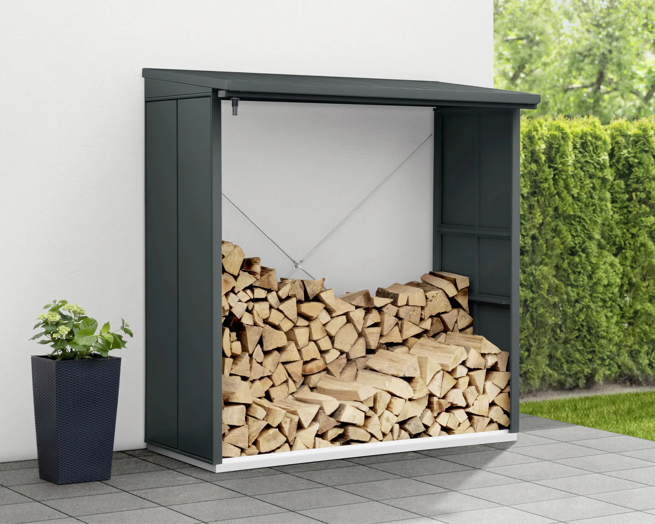 Ecostar Kaminholzregal Elegant-V Typ 2, anthrazitgrau, mit Verstrebung