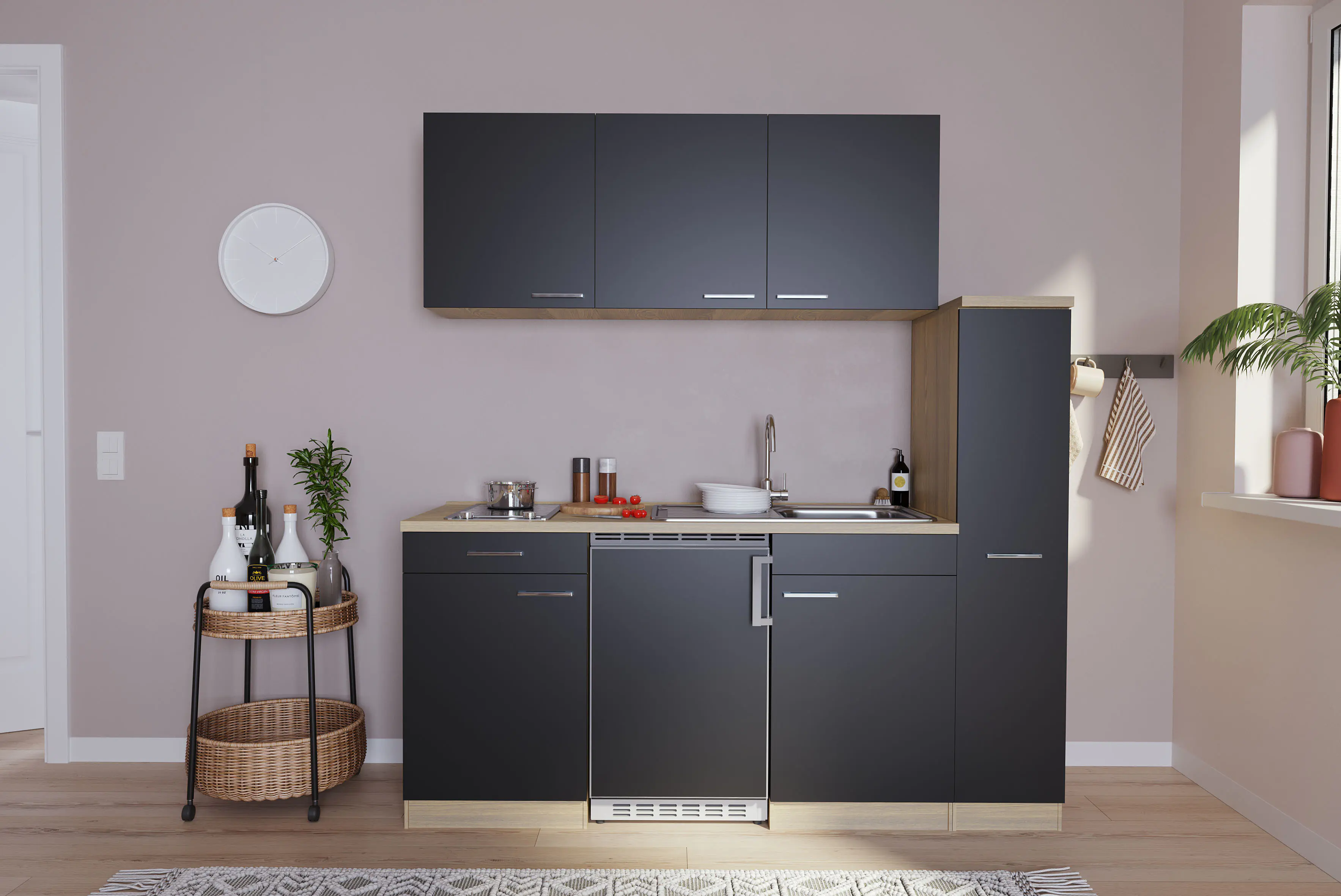 Respekta Economy Küchenzeile schwarz 180 cm KB180ESSC