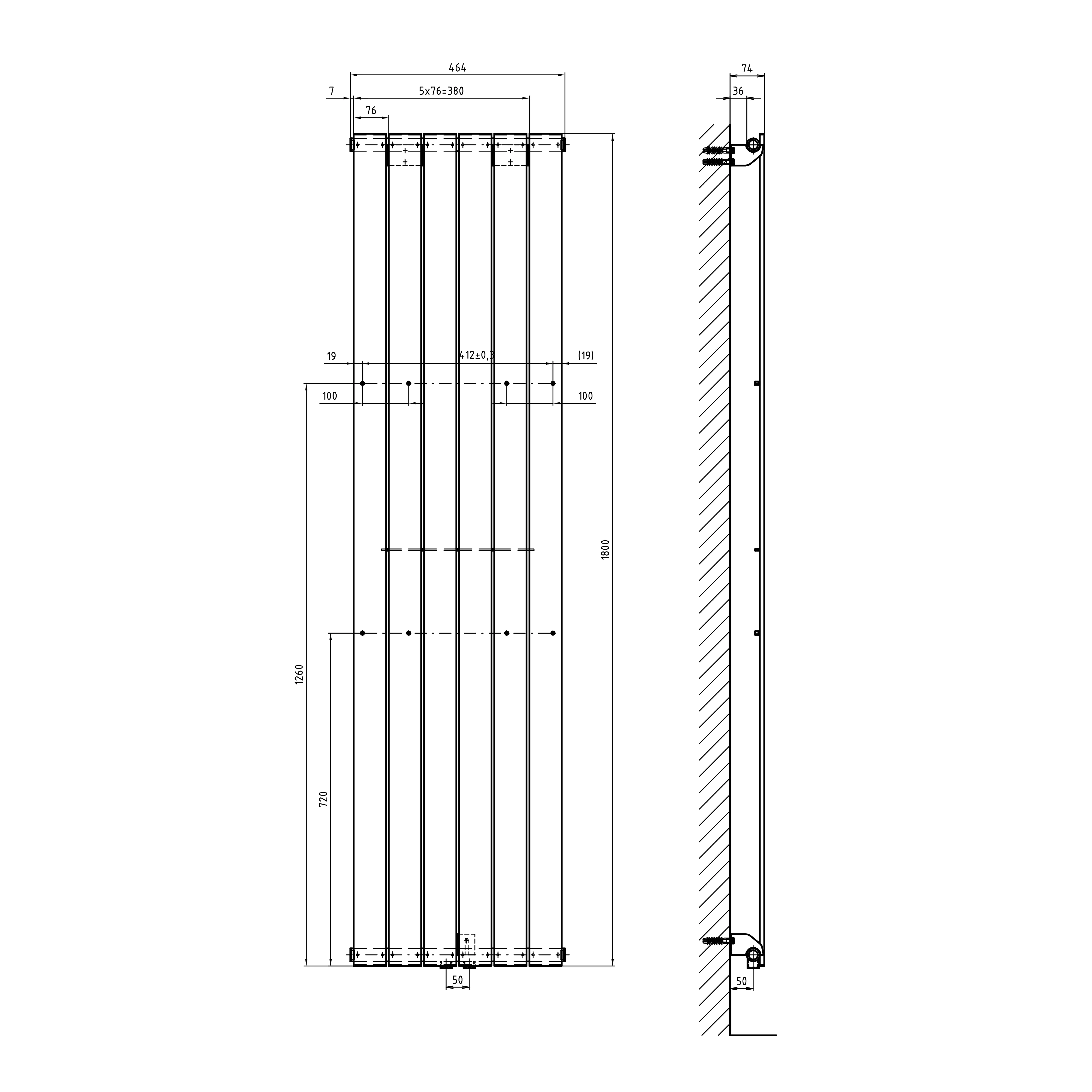 Schulte Wohnraumheizkörper Aachen. 180 x 46,4 x 7,5 cm 910 Watt