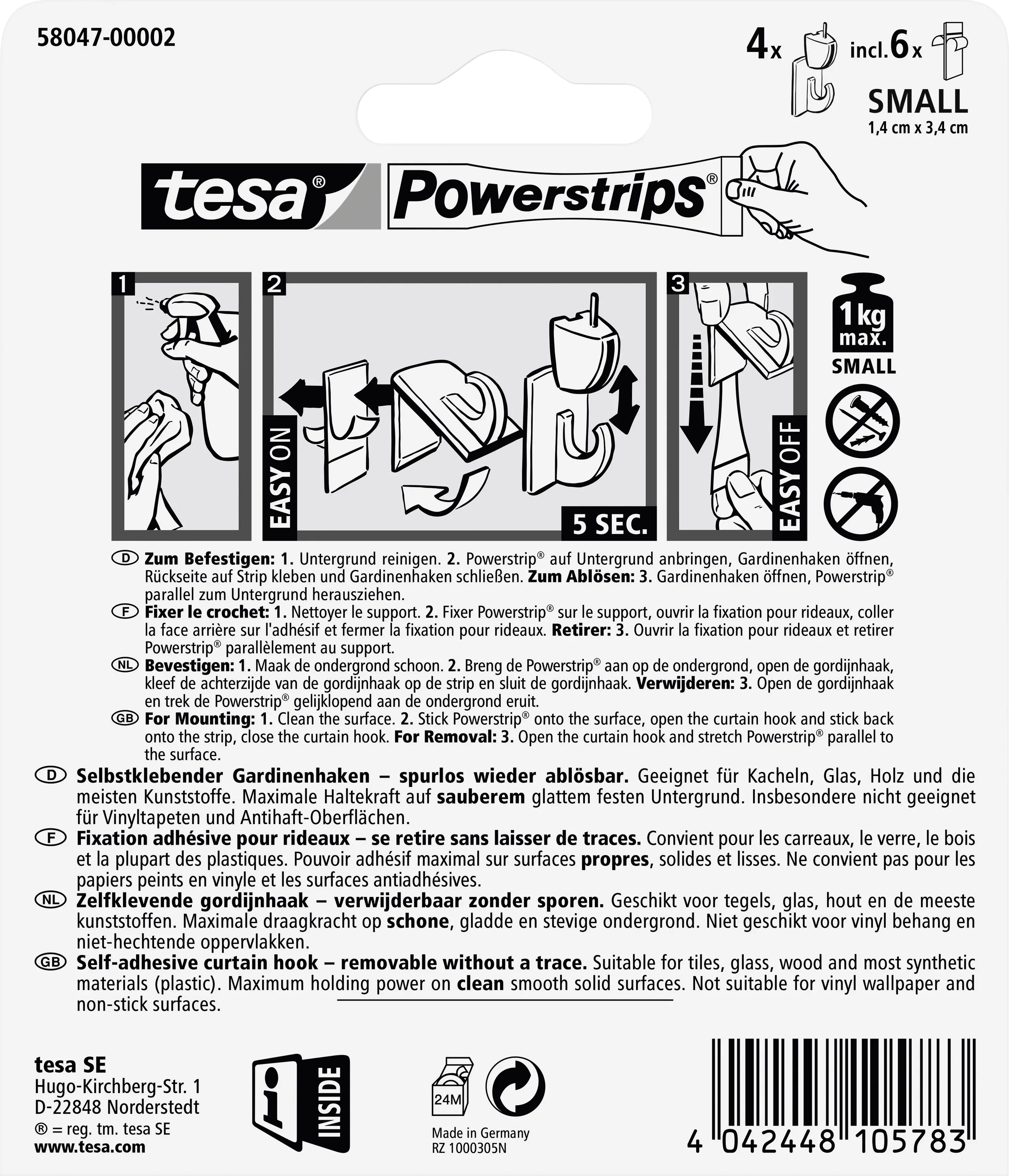 tesa Gardinenhaken Powerstrip 4er-Set, braun