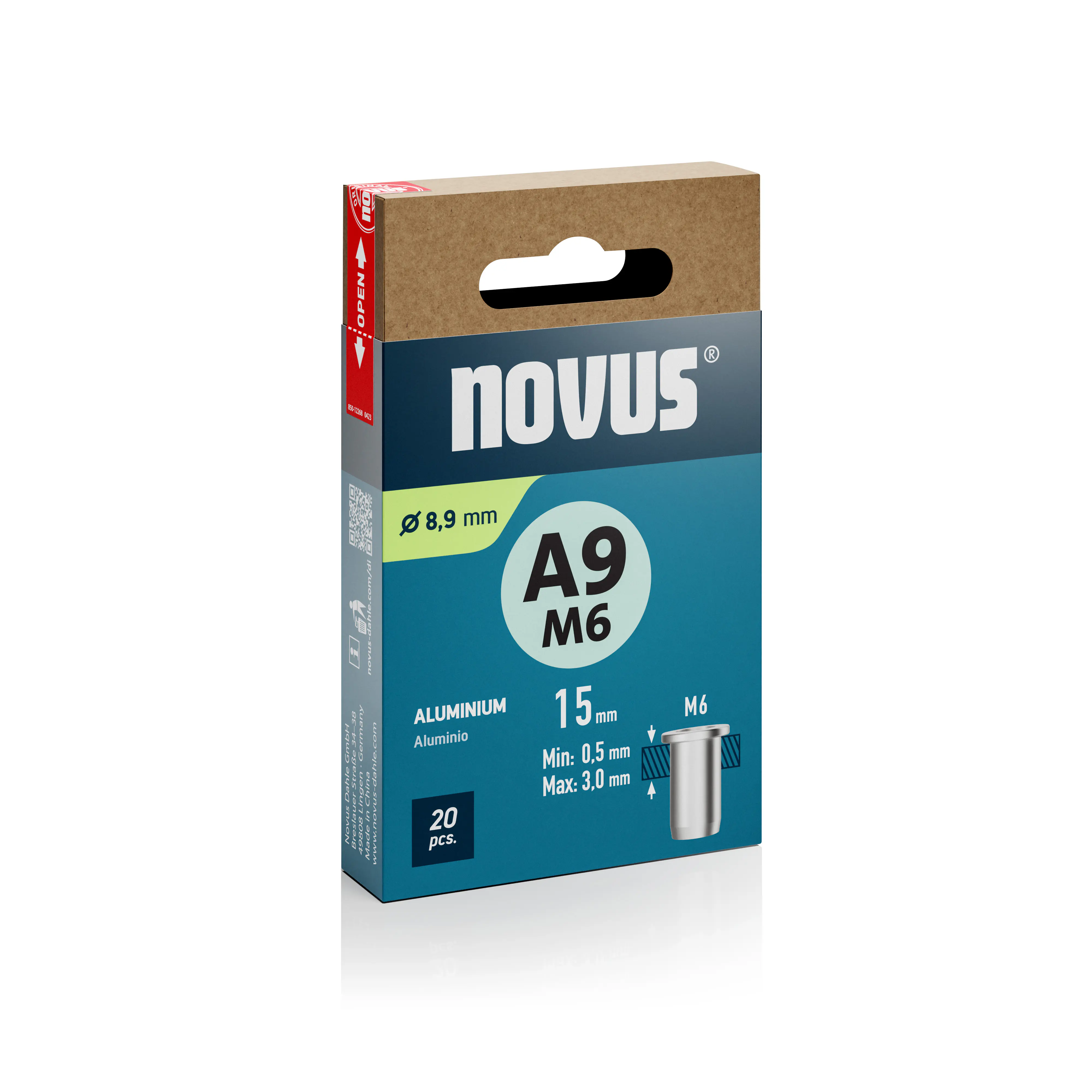 Novus Blindnietmuttern Typ M6 x 15 mm Aluminium Nietmutter 20 Stück