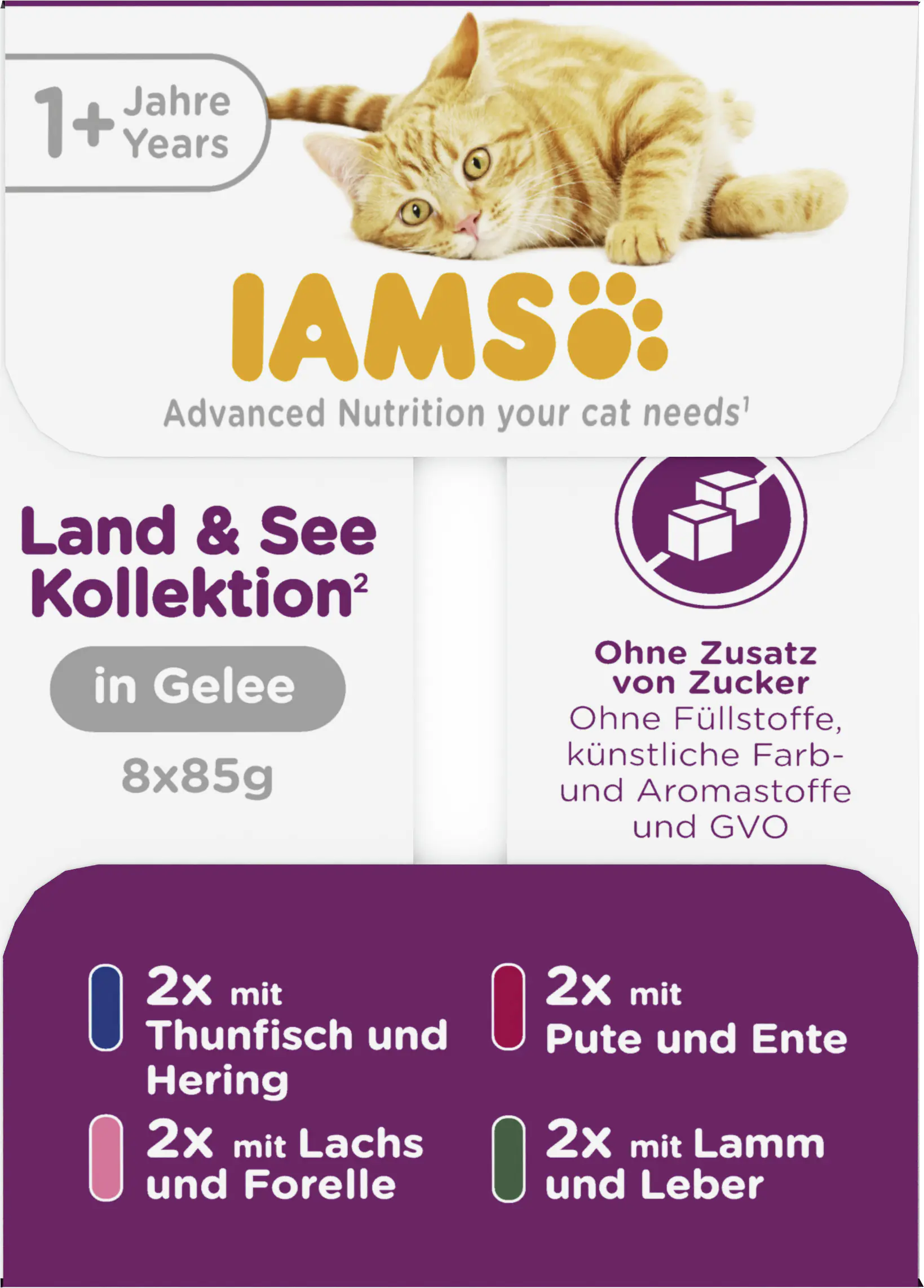 Iams Advanced Nutrition Katzennassfutter Adult 8 x 85 g Land & See Kollektion in Gelee