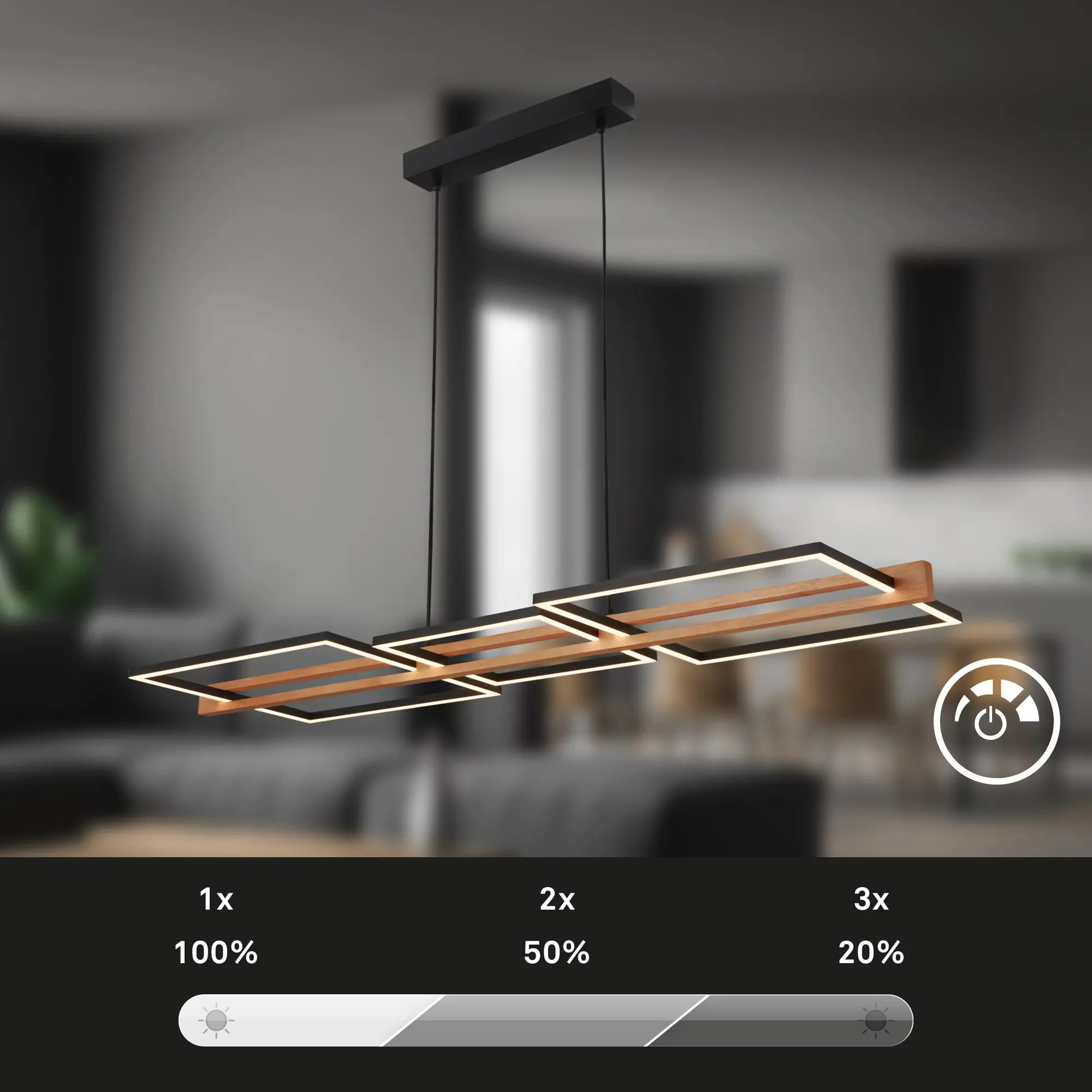 Briloner LED-Pendelleuchte MOLDURA  schwarz Holz 36W
